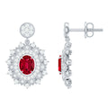 Vintage Lab Created Ruby Bridal Drop Earrings with Diamonds
