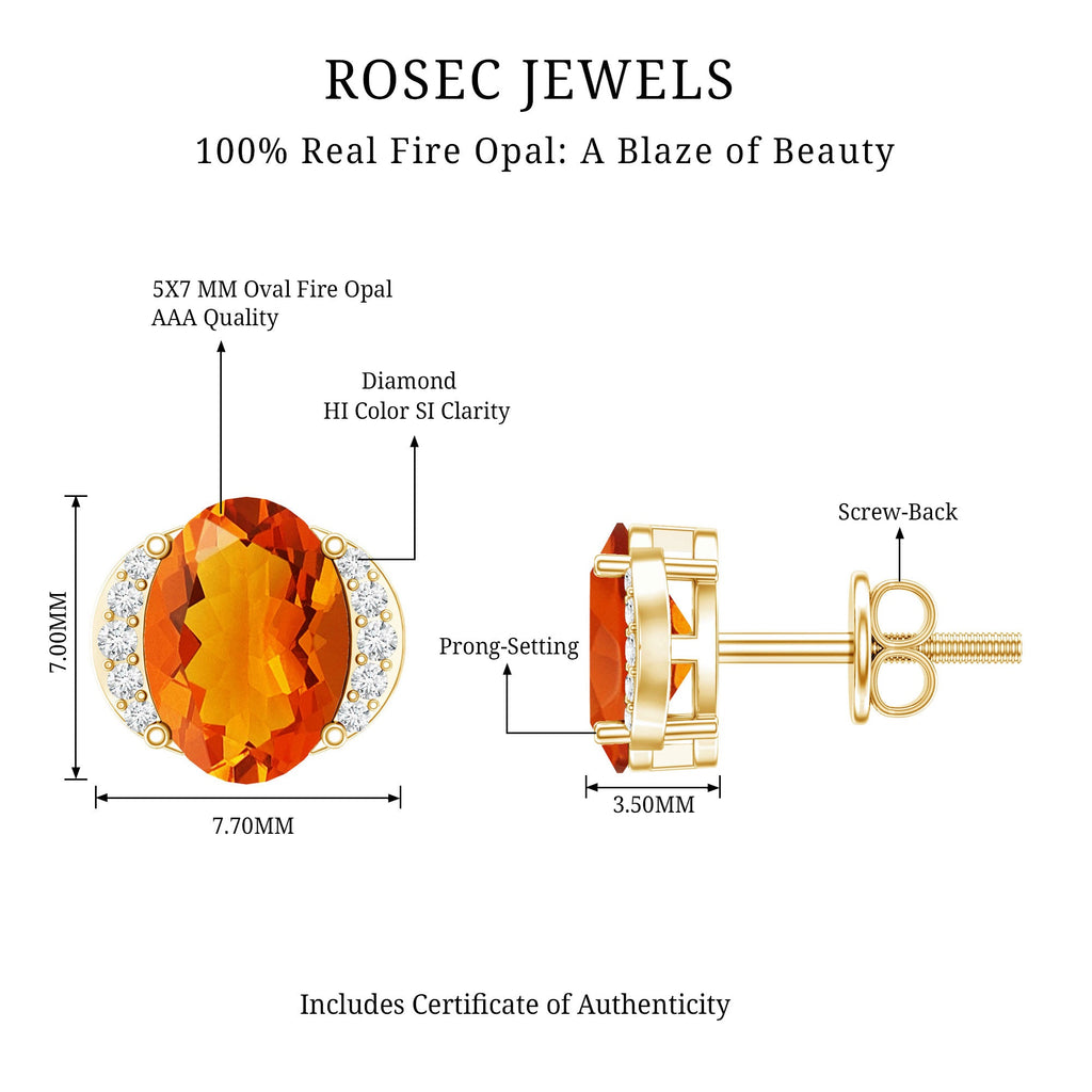 Orange Fire Opal Solitaire Stud Earrings with Diamond