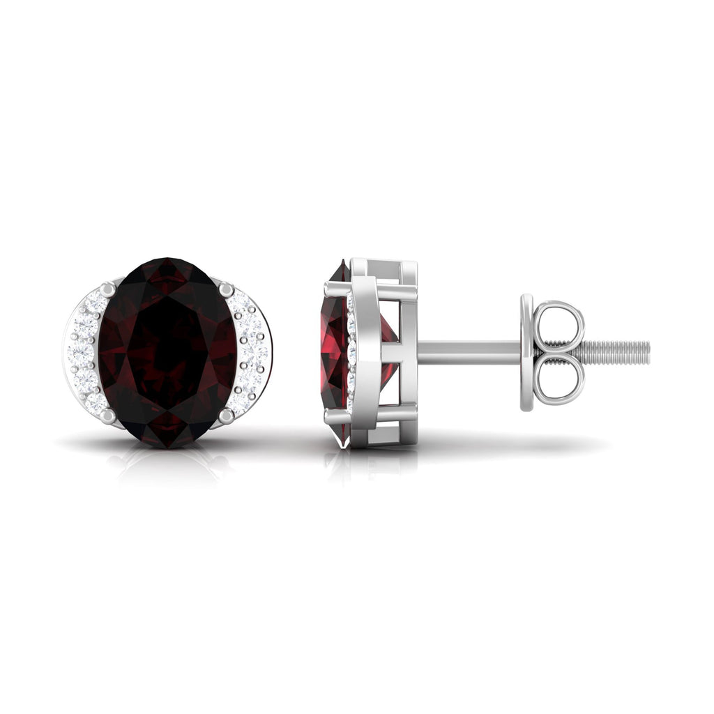 Oval Garnet Solitaire Stud Earrings with Diamond