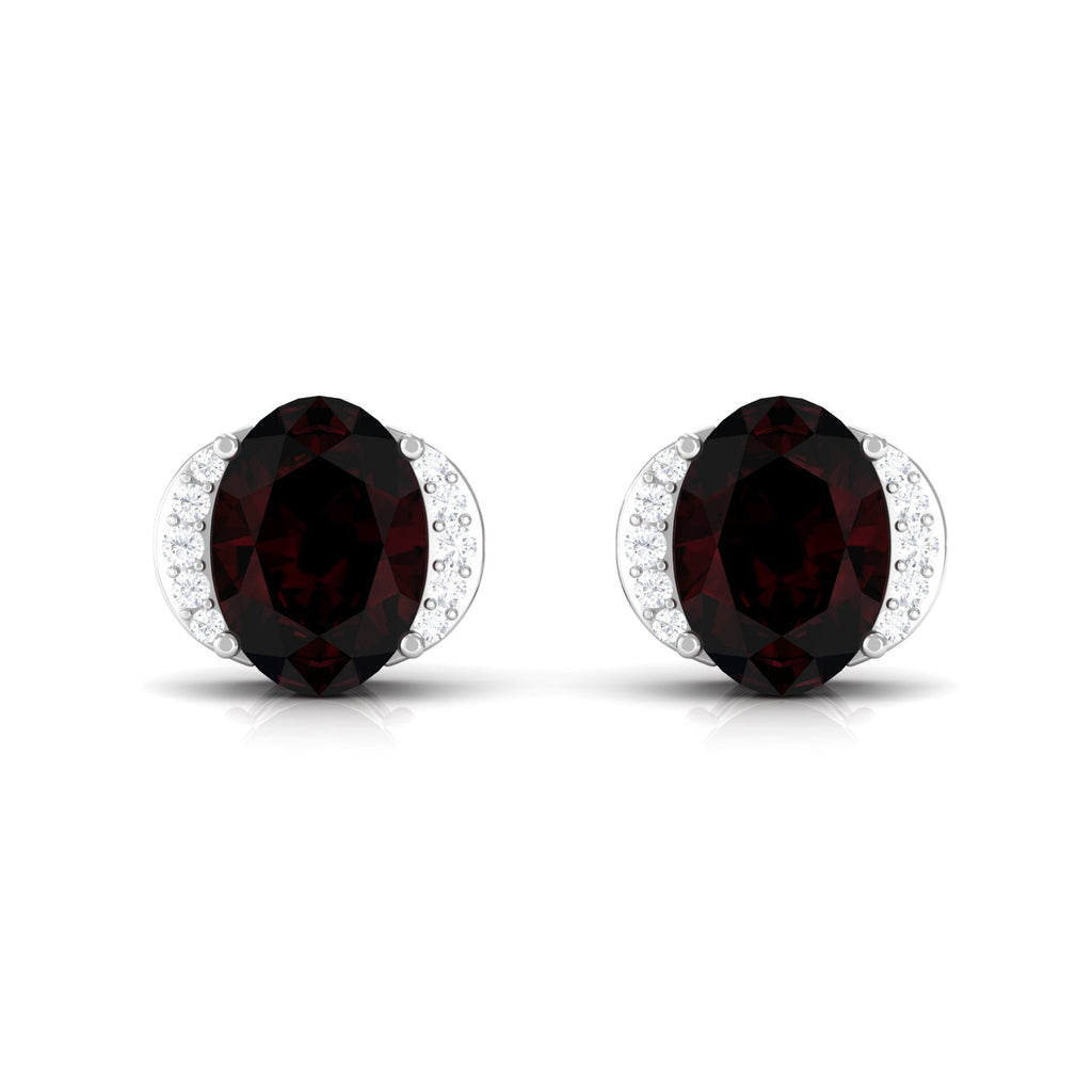 Oval Garnet Solitaire Stud Earrings with Diamond