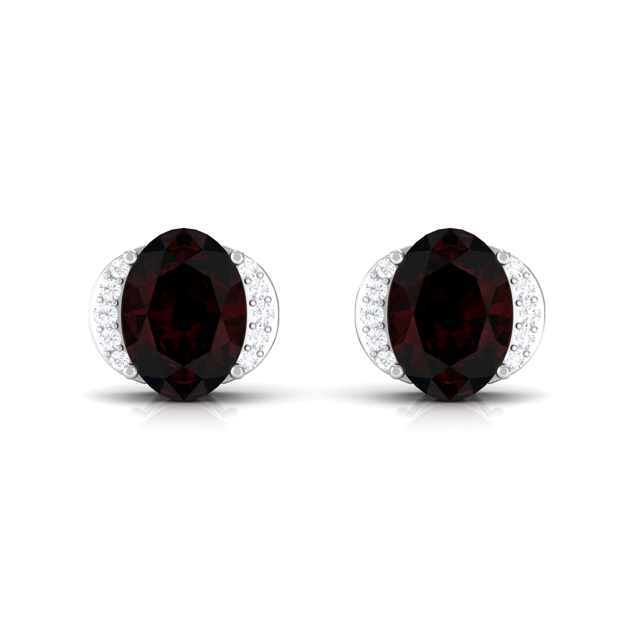 Oval Garnet Solitaire Stud Earrings with Diamond