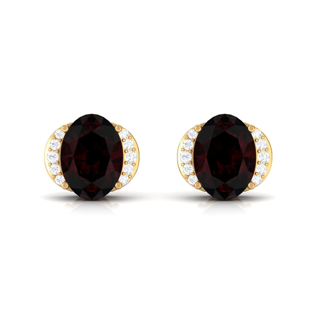 Oval Garnet Solitaire Stud Earrings with Diamond