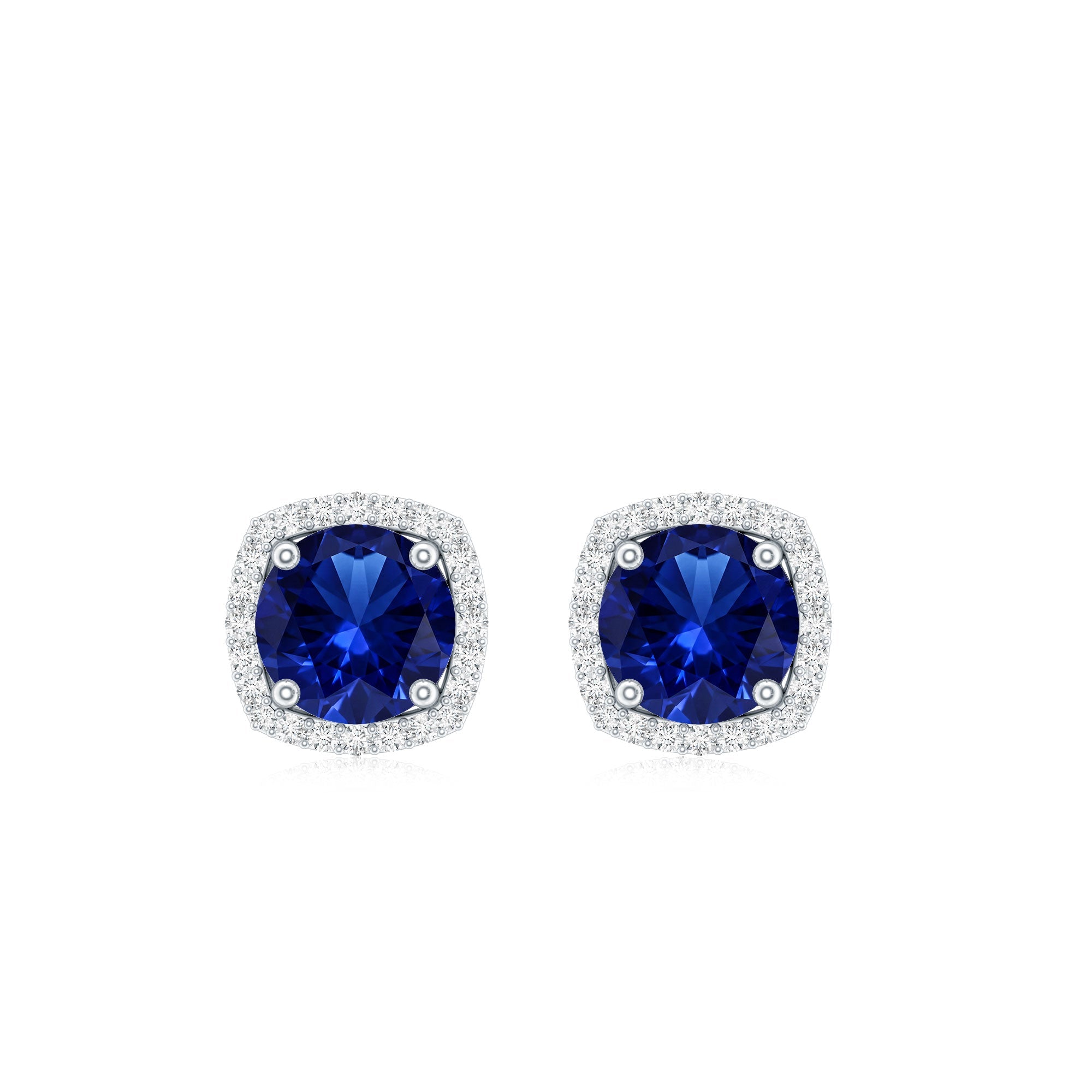 Certified Lab Grown Blue Sapphire and Diamond Halo Stud Earrings