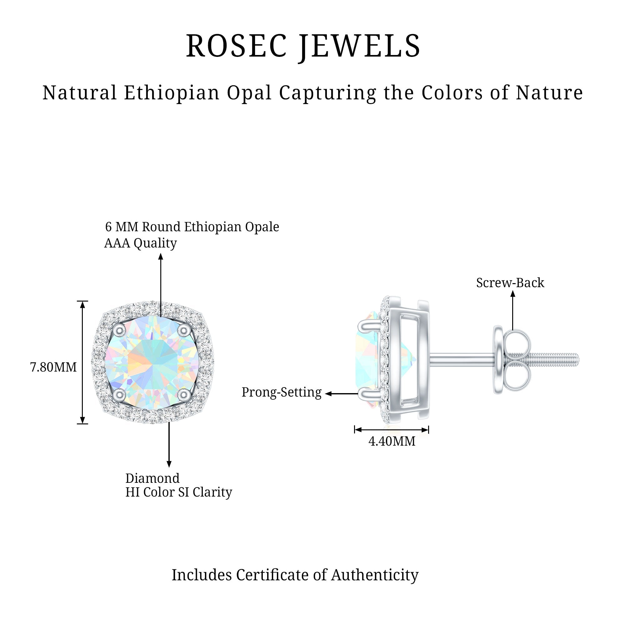 Real 1.6 Carat Ethiopian Opal and Diamond Halo Stud Earrings