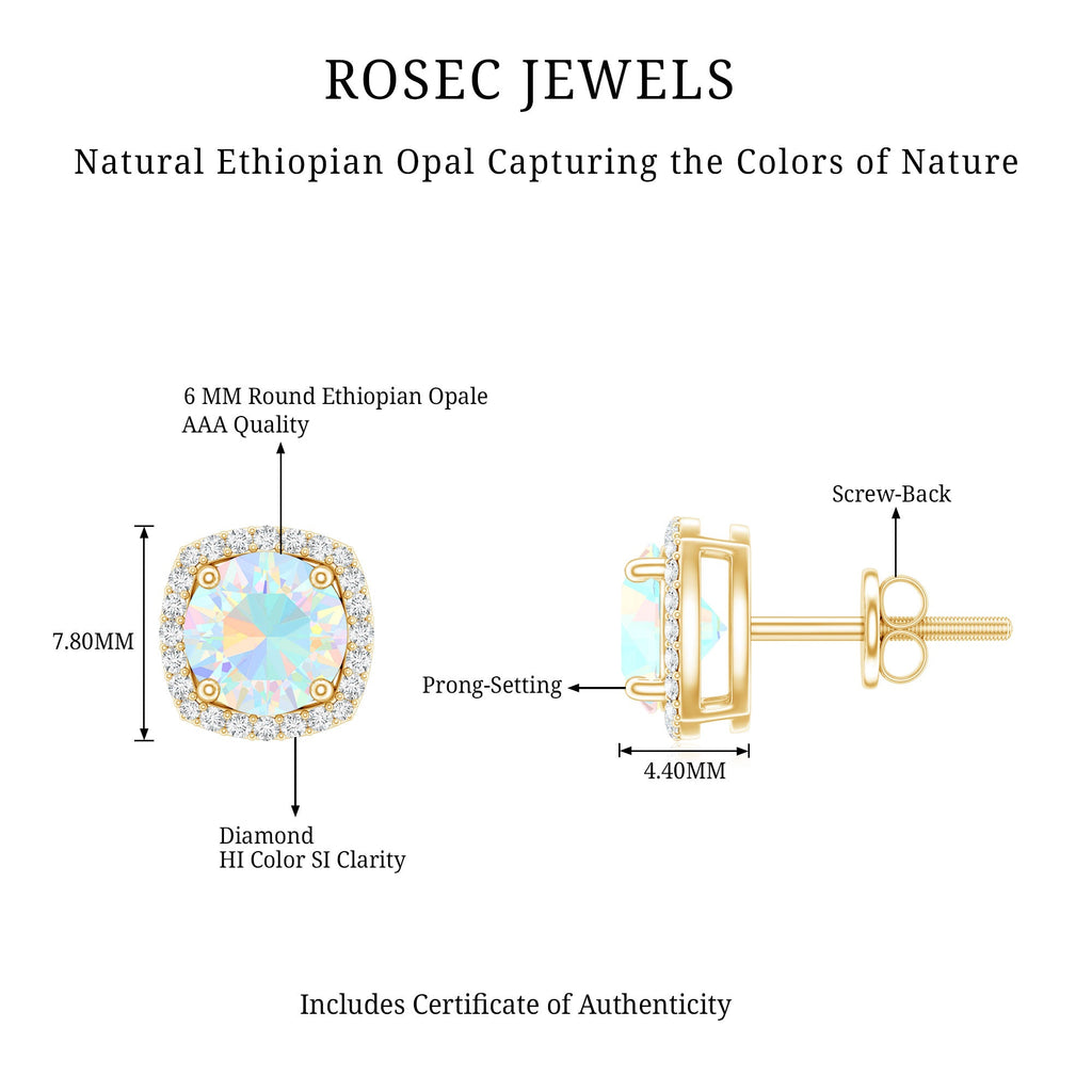 Real 1.6 Carat Ethiopian Opal and Diamond Halo Stud Earrings