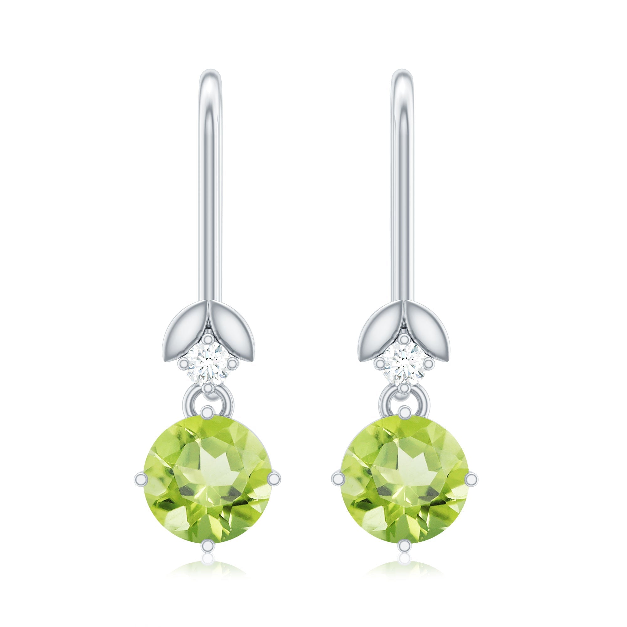 1 Carat Round Peridot and Moissanite Drop Earrings with Fish Hook