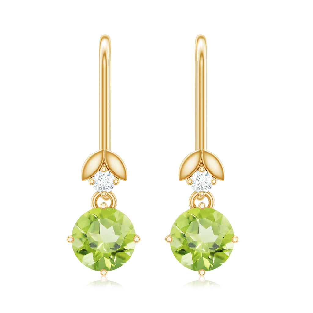 1 Carat Round Peridot and Moissanite Drop Earrings with Fish Hook