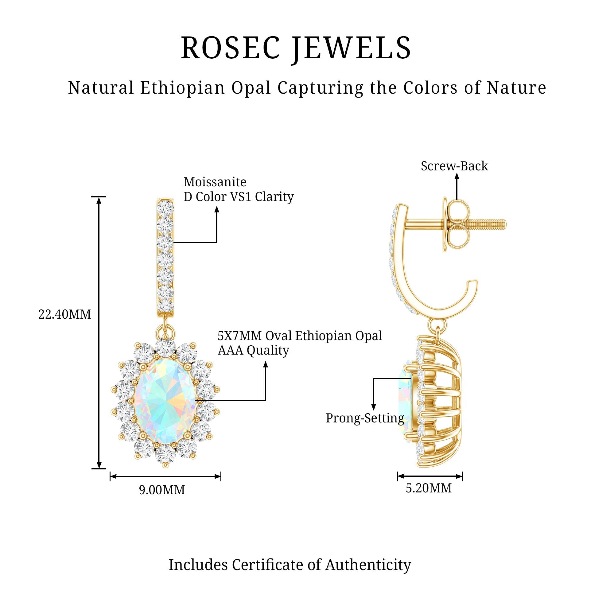 Genuine Ethiopian Opal and Moissanite Hoop Drop Earrings