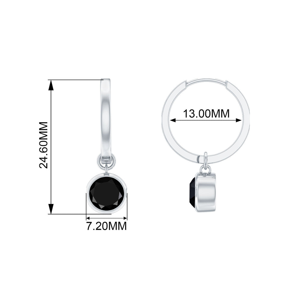 Natural Black Spinel Drop Hoop Earrings