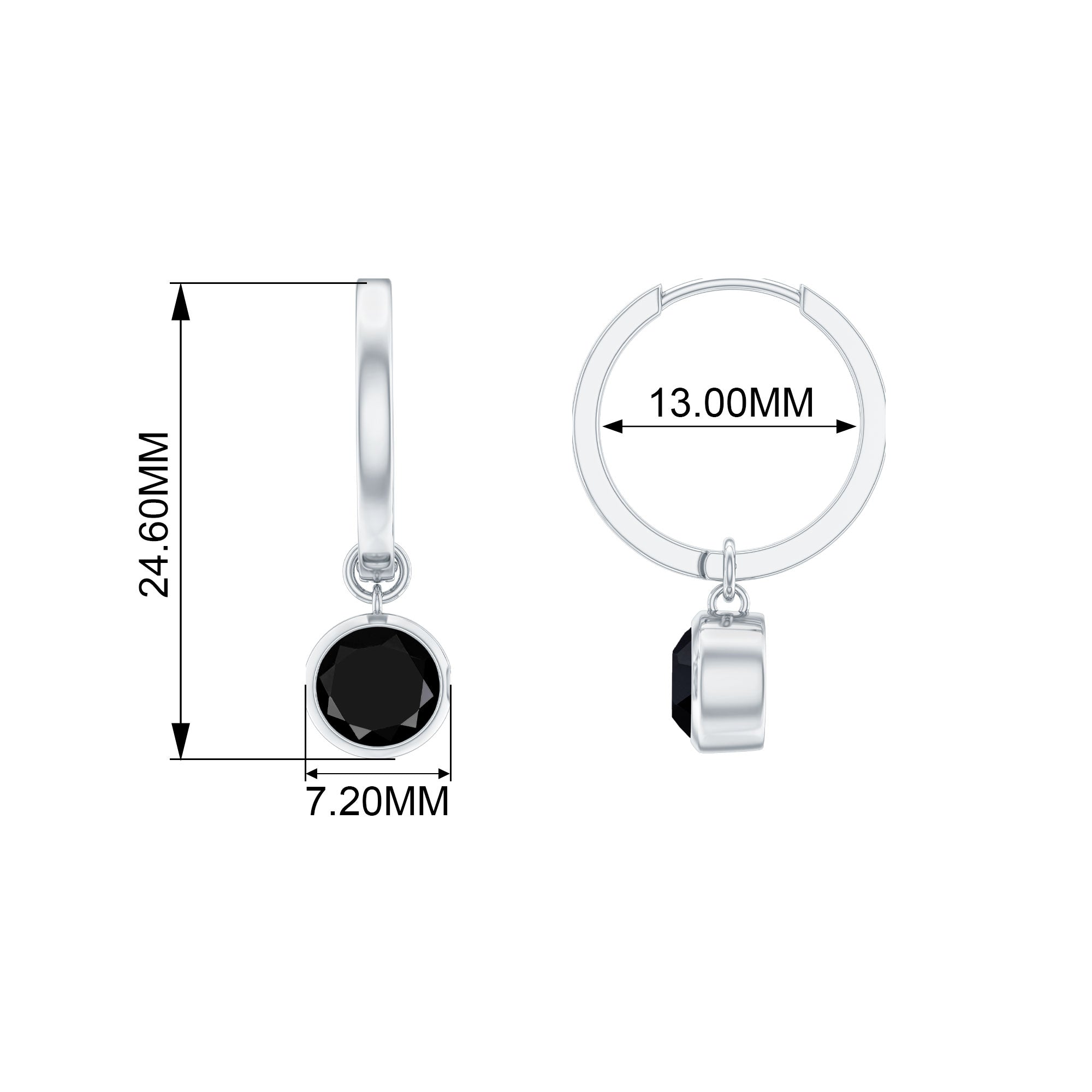 Natural Black Spinel Drop Hoop Earrings
