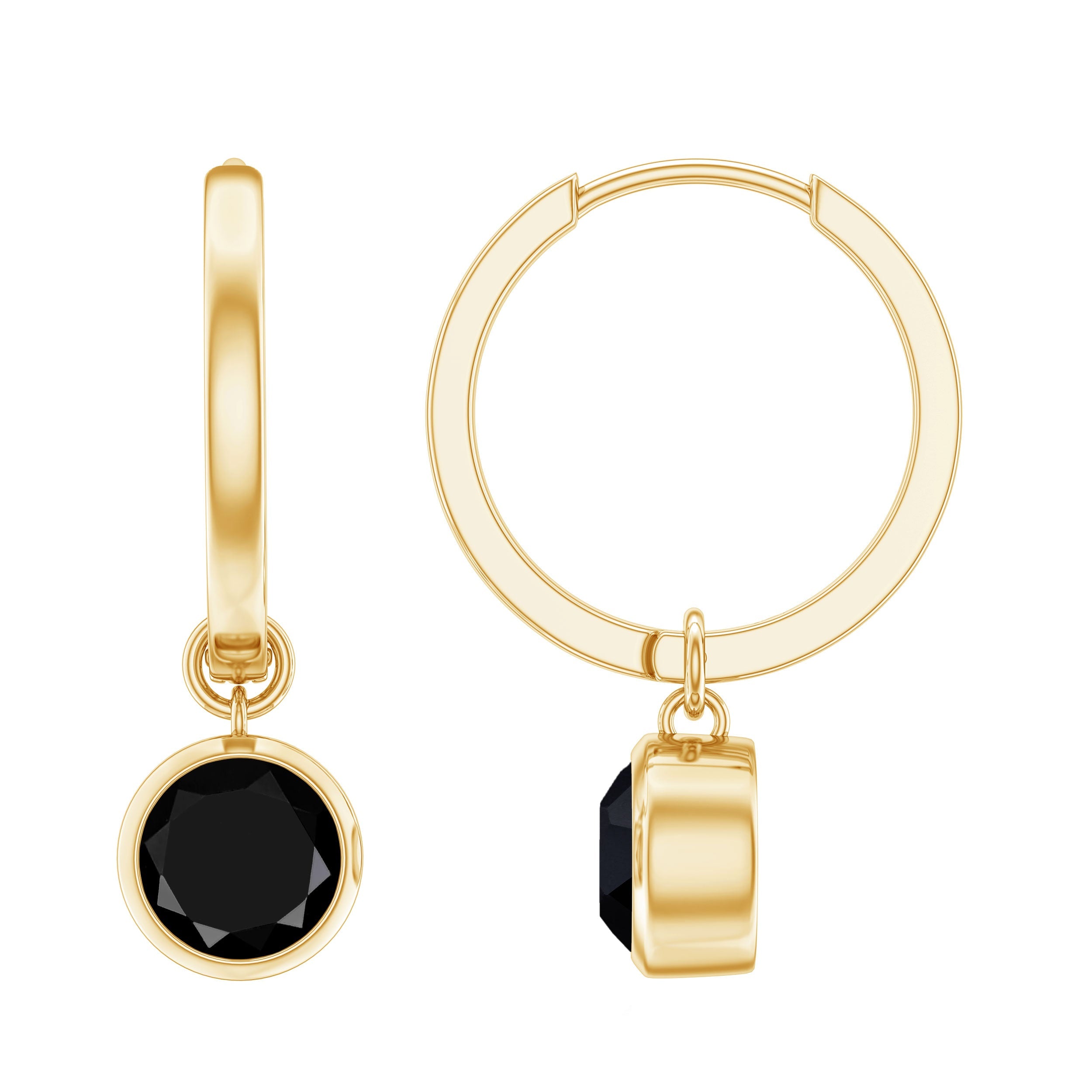 Natural Black Spinel Drop Hoop Earrings