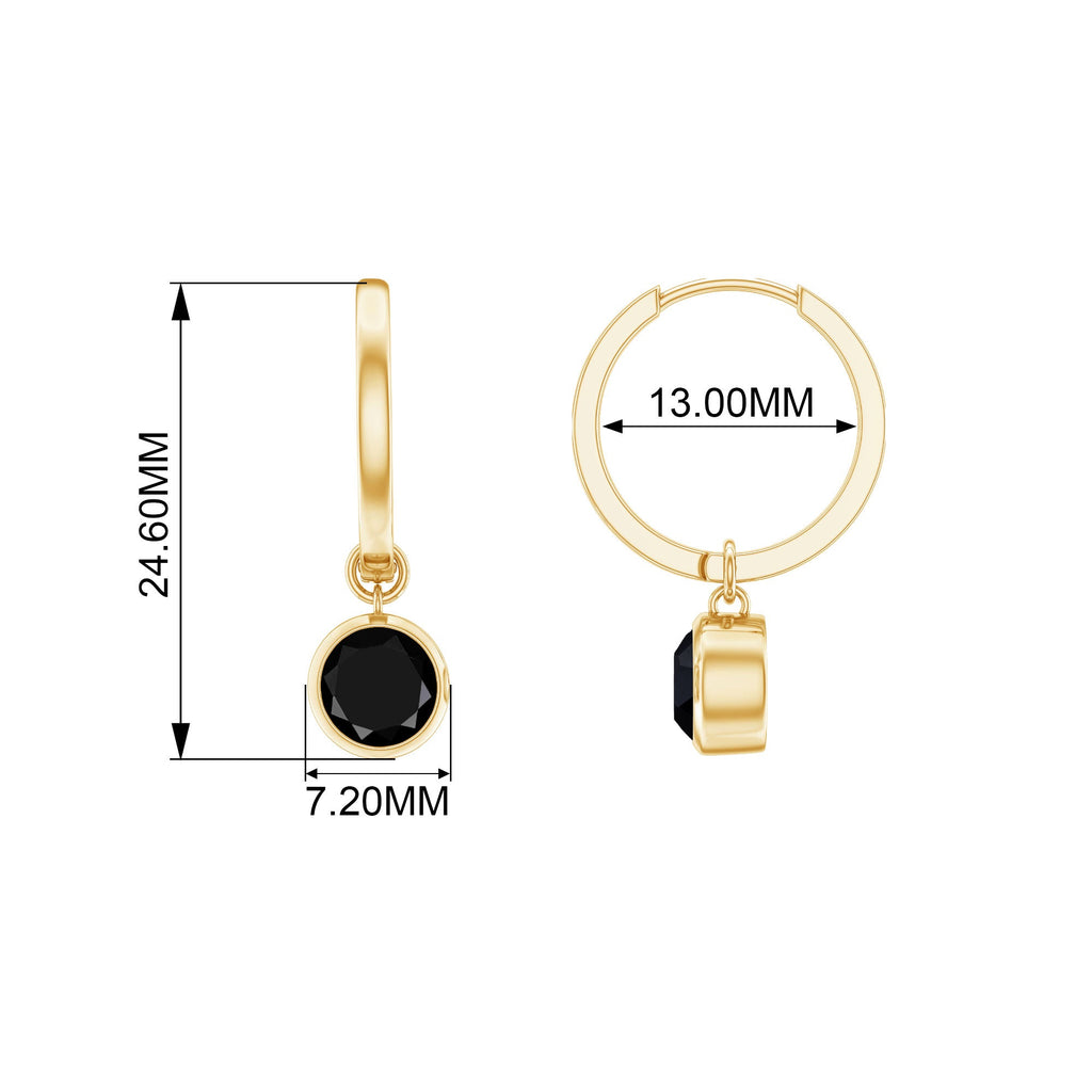 Natural Black Spinel Drop Hoop Earrings