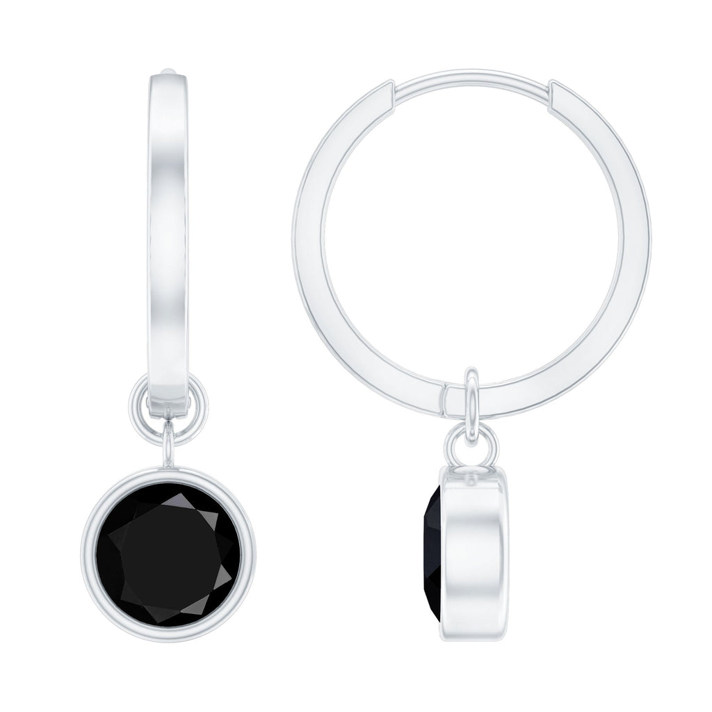 Bezel Set Black Onyx Hinged Hoop Drop Earrings
