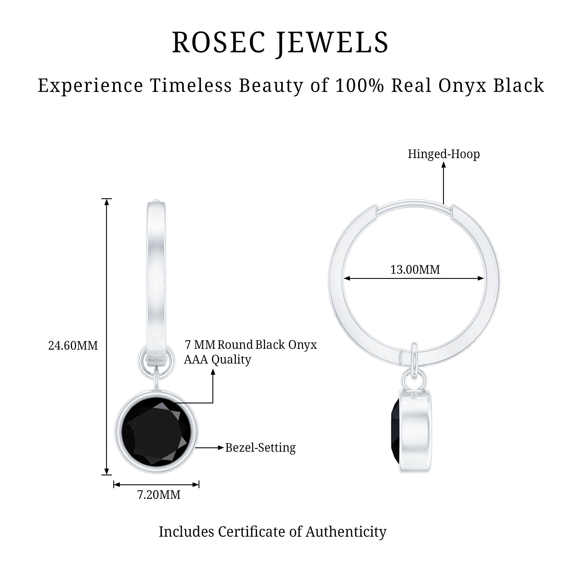 Bezel Set Black Onyx Hinged Hoop Drop Earrings