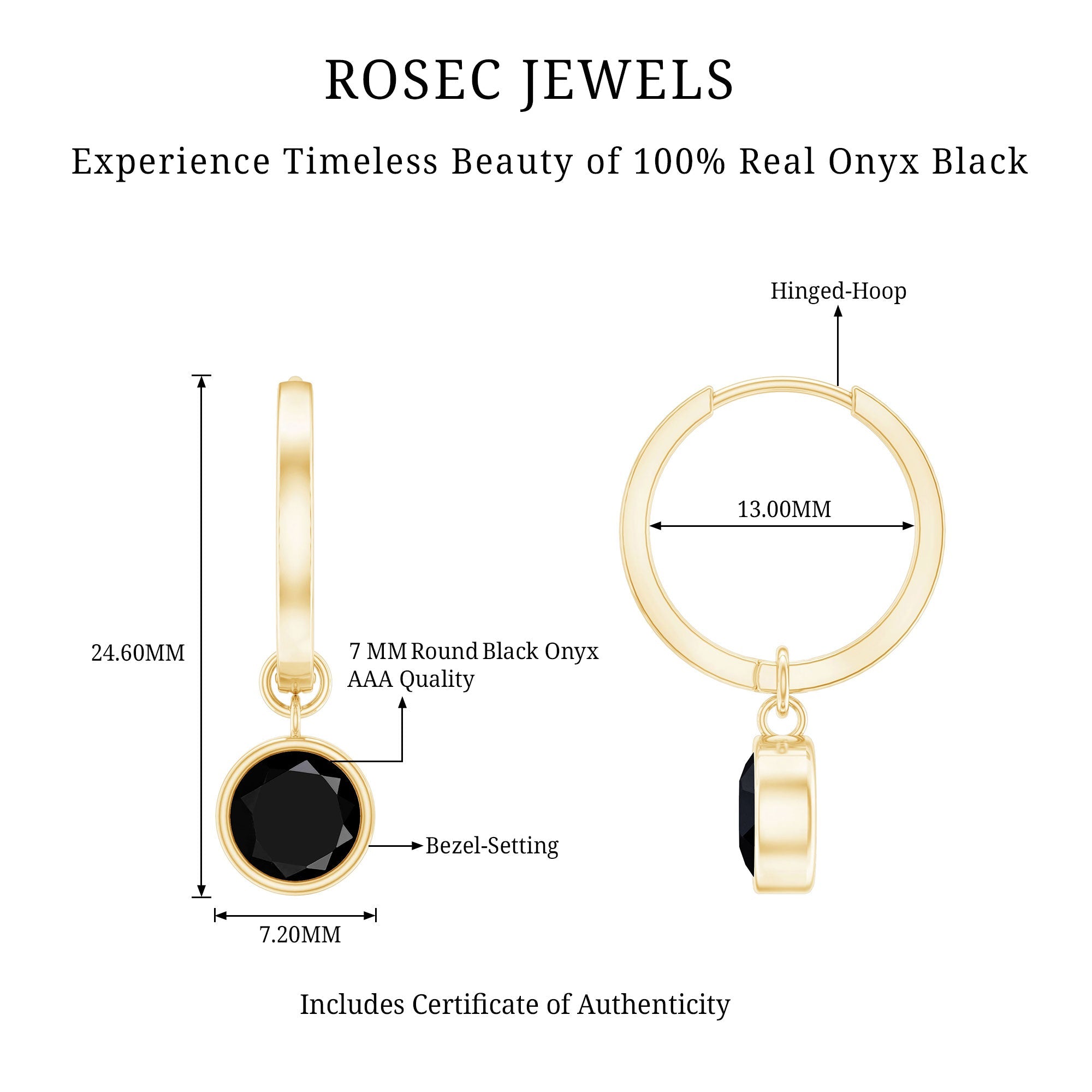 Bezel Set Black Onyx Hinged Hoop Drop Earrings