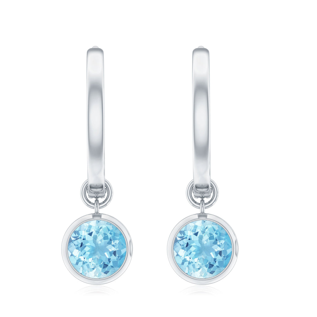 Natural Aquamarine Hoop Drop Earrings with Certificate
