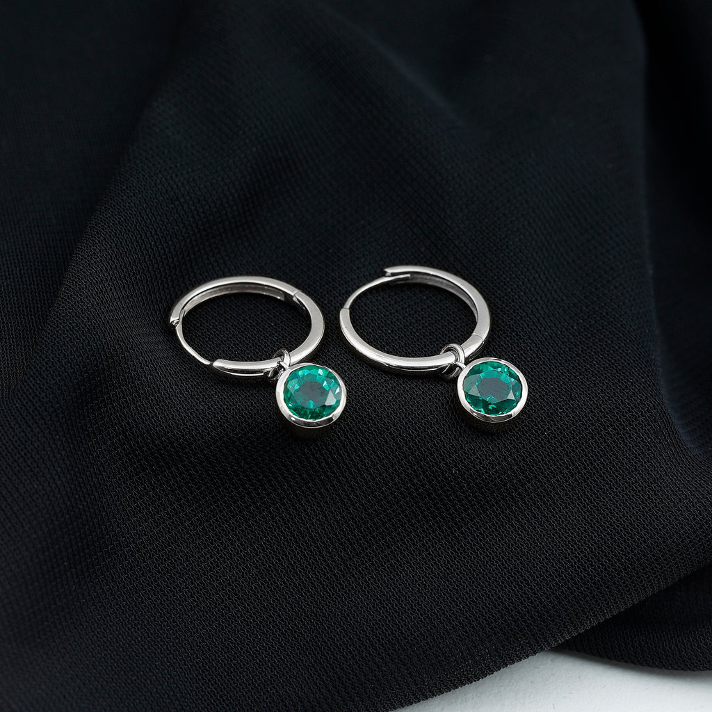 1.6 Carat Bezel Set Lab Grown Emerald Hinged Hoop Earrings