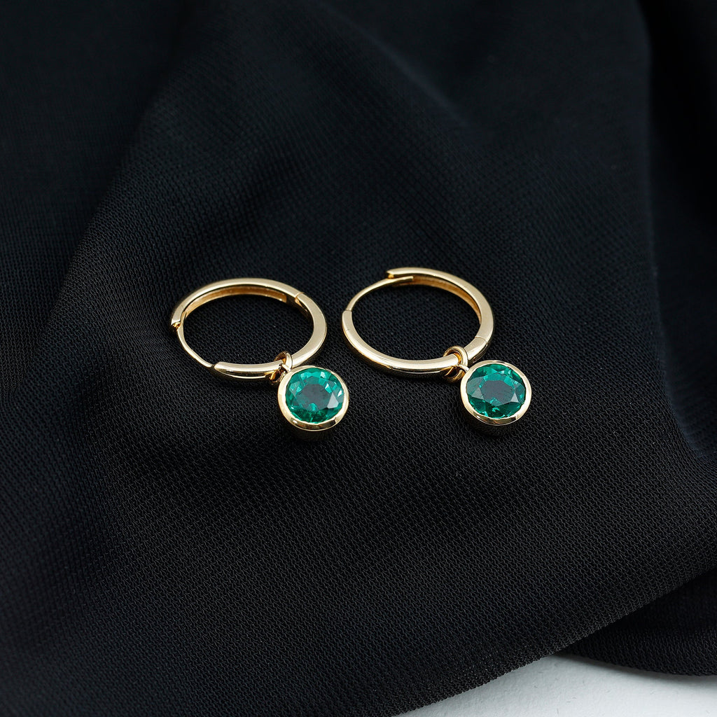 1.6 Carat Bezel Set Lab Grown Emerald Hinged Hoop Earrings