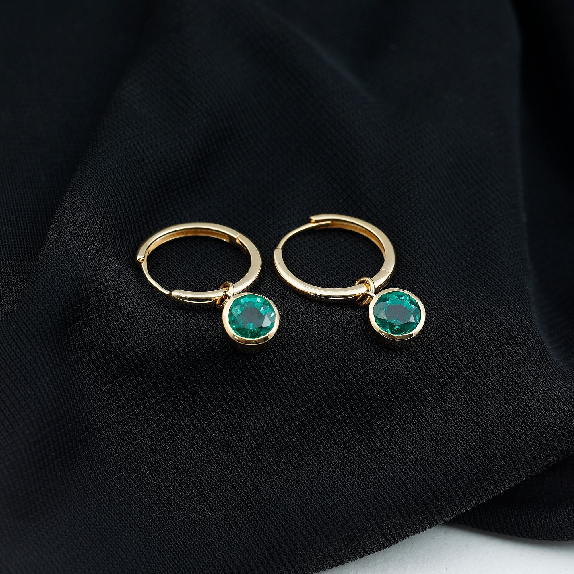 1.6 Carat Bezel Set Lab Grown Emerald Hinged Hoop Earrings