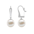 Simple Freshwater Pearl and Diamond Drop Earrings with Lever Back
