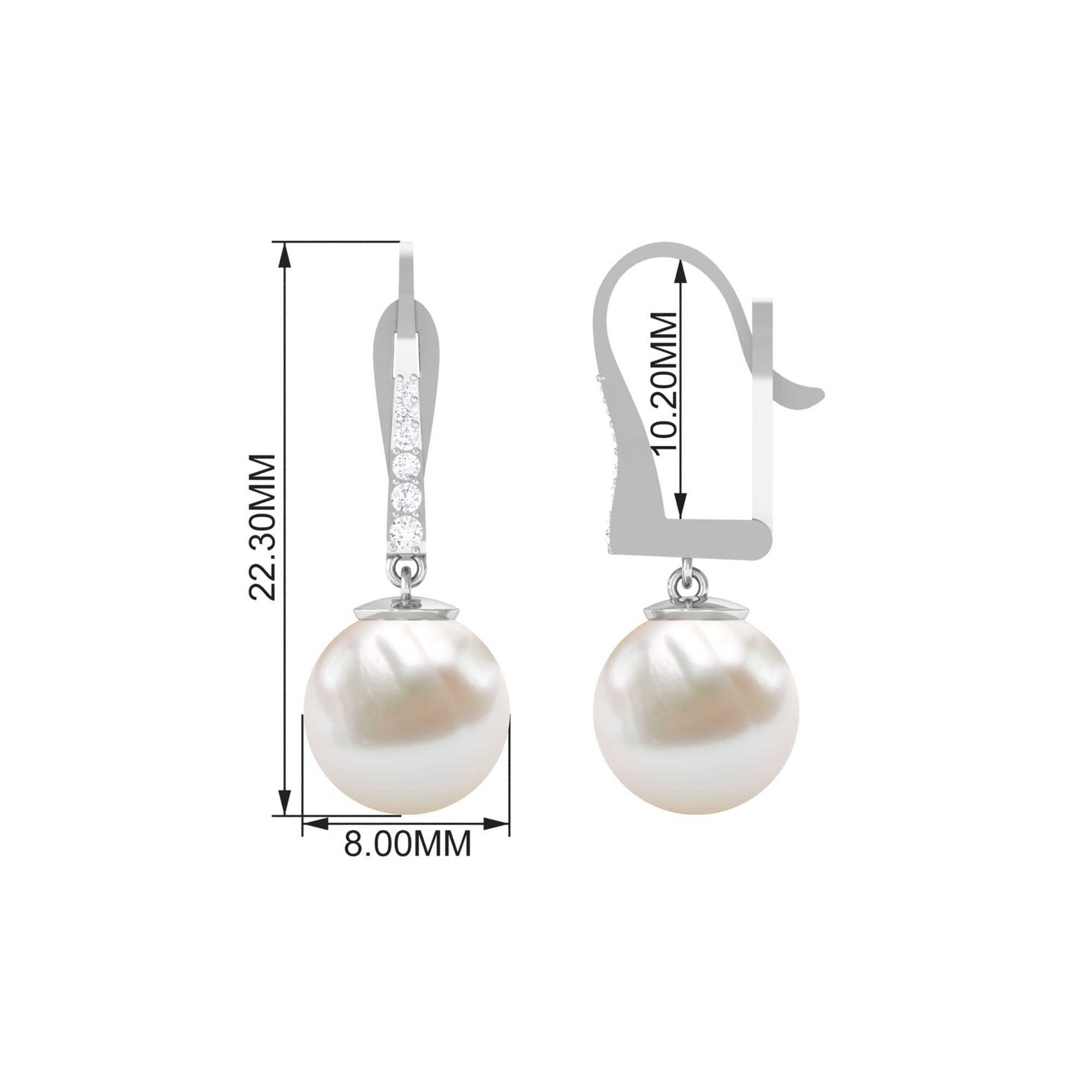 Simple Freshwater Pearl and Diamond Drop Earrings with Lever Back