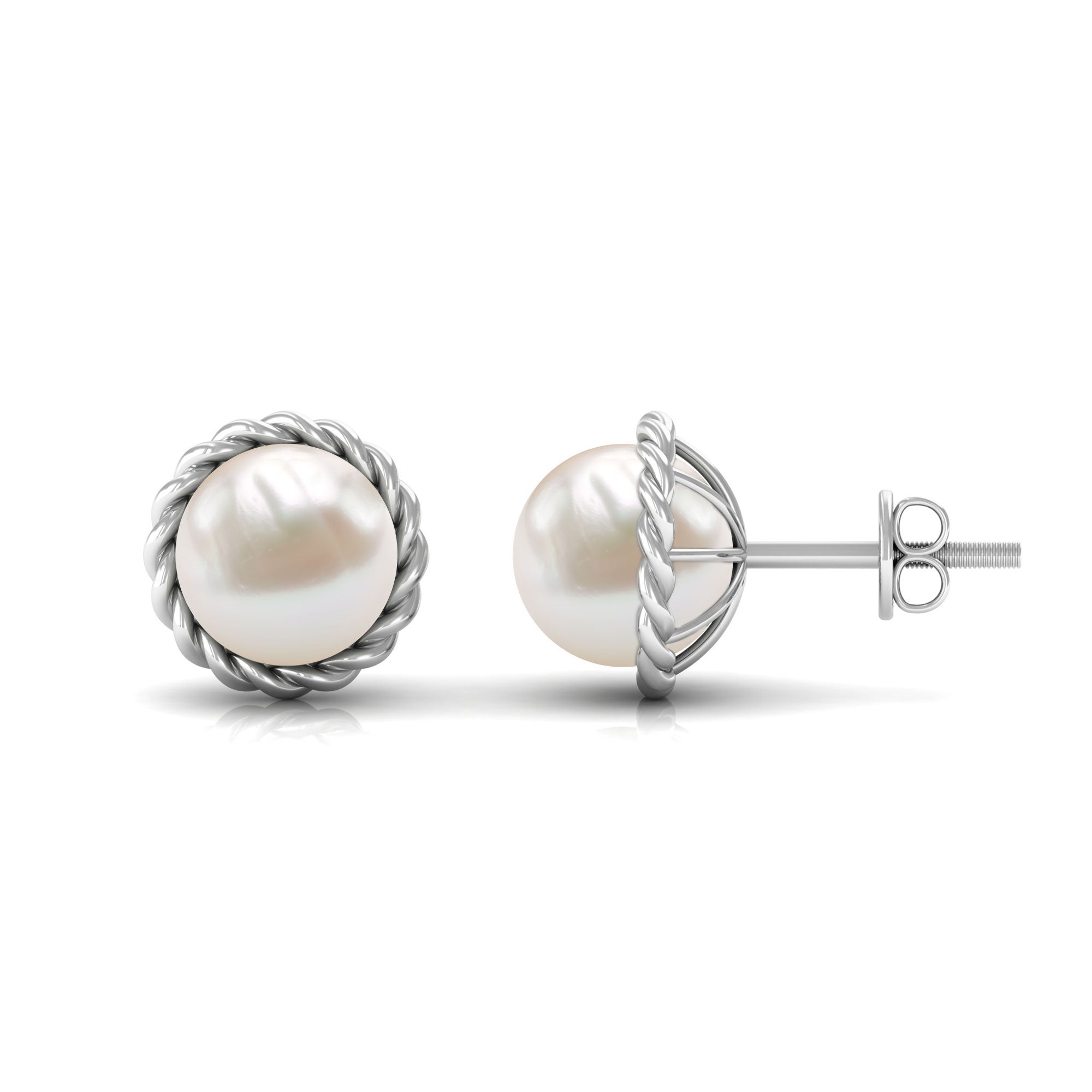 Handpicked 16 Carat Freshwater Pearl Stud Earrings with Rope Frame