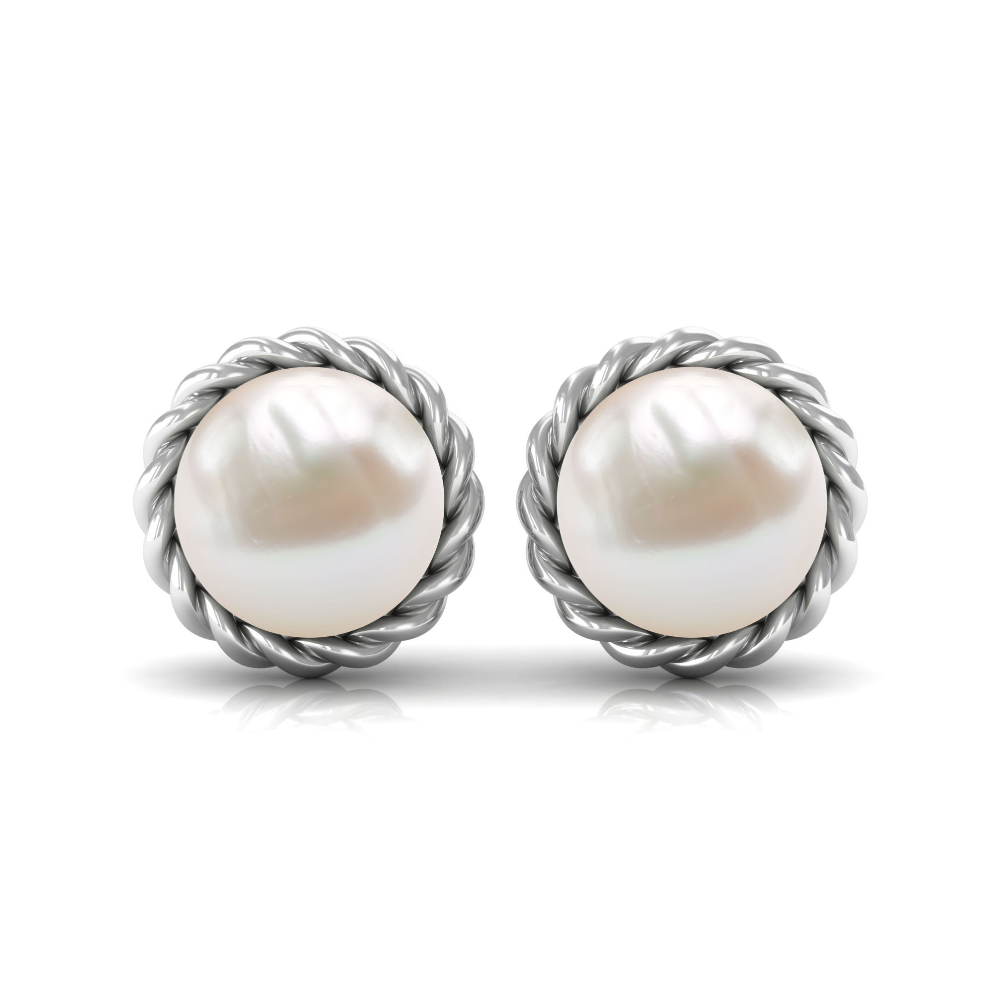 Handpicked 16 Carat Freshwater Pearl Stud Earrings with Rope Frame