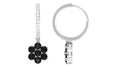 Certified Real Black Onyx Flower Drop Hoop Earrings with Diamonds