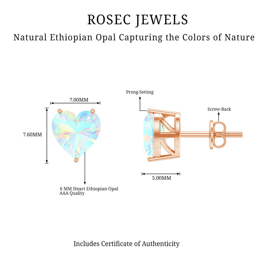 1.5 Carat Heart Shape Real Ethiopian Opal Stud Earrings