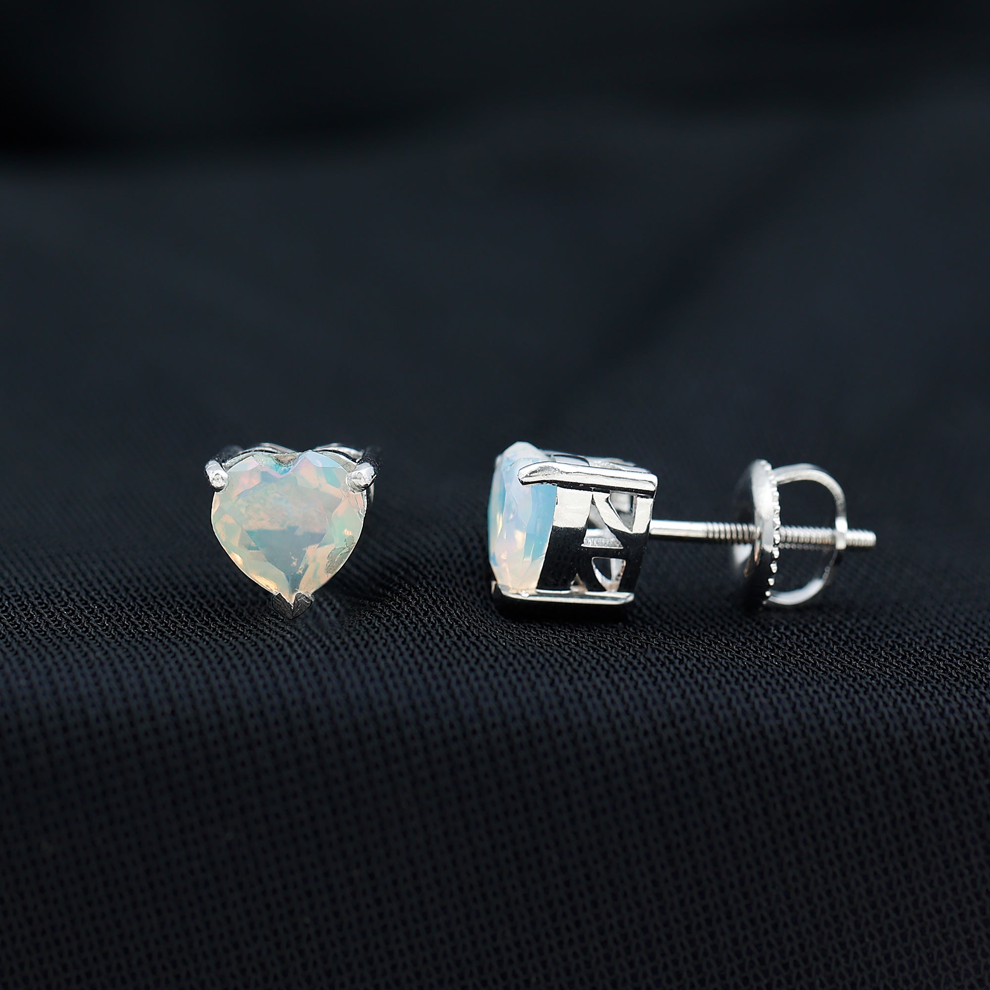 1.5 Carat Heart Shape Real Ethiopian Opal Stud Earrings
