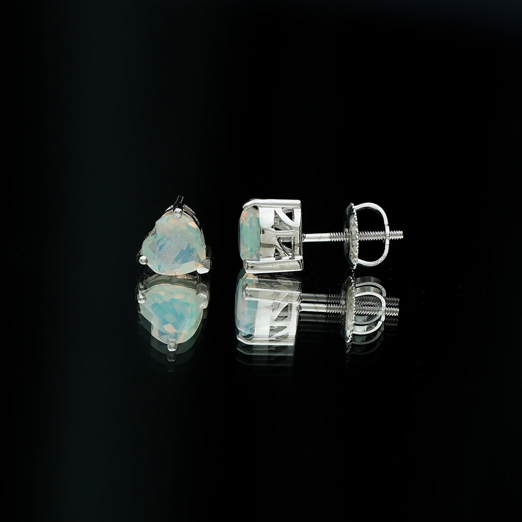 1.5 Carat Heart Shape Real Ethiopian Opal Stud Earrings