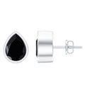 Genuine Black Onyx Teardrop Stud Earrings in Bezel Set
