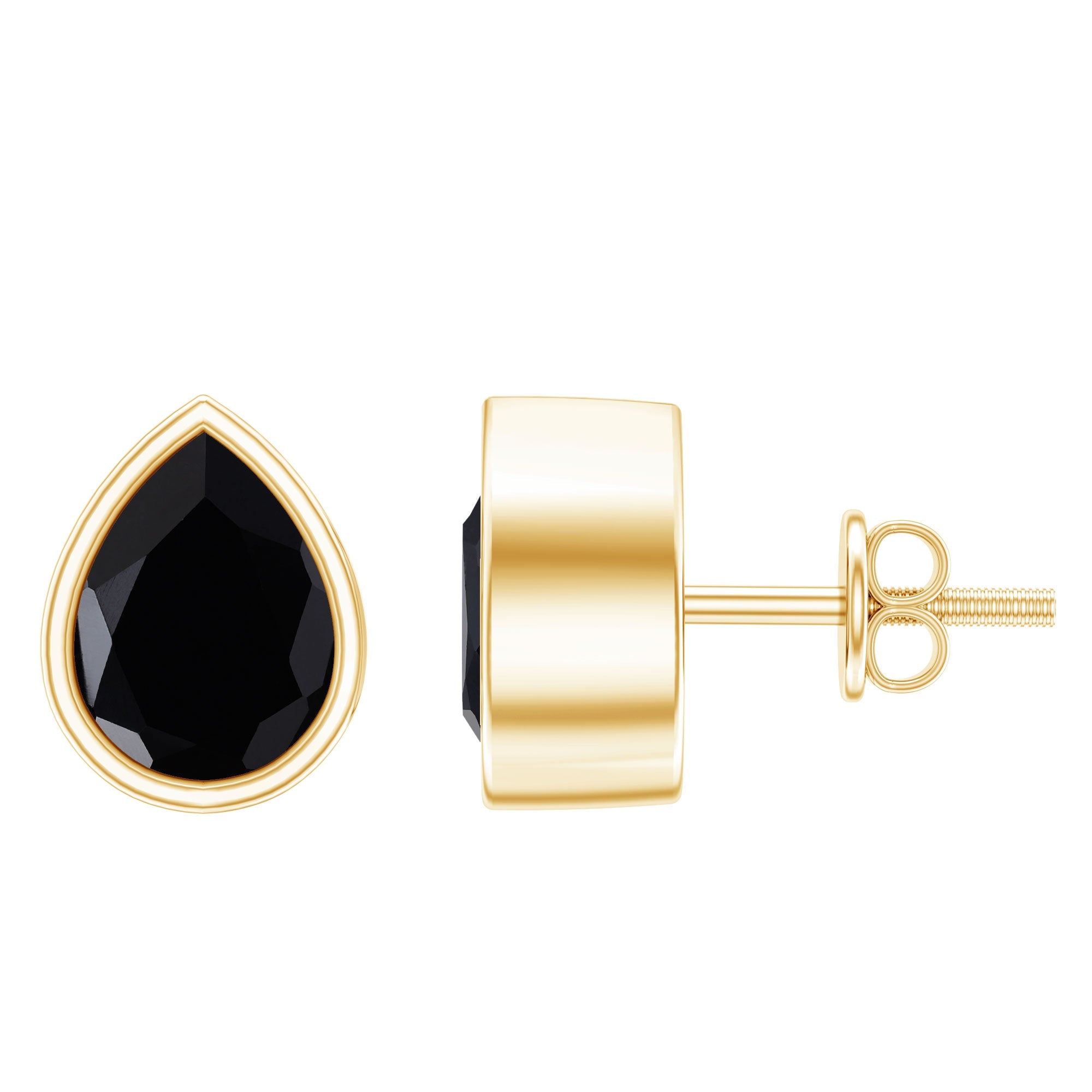 Genuine Black Onyx Teardrop Stud Earrings in Bezel Set