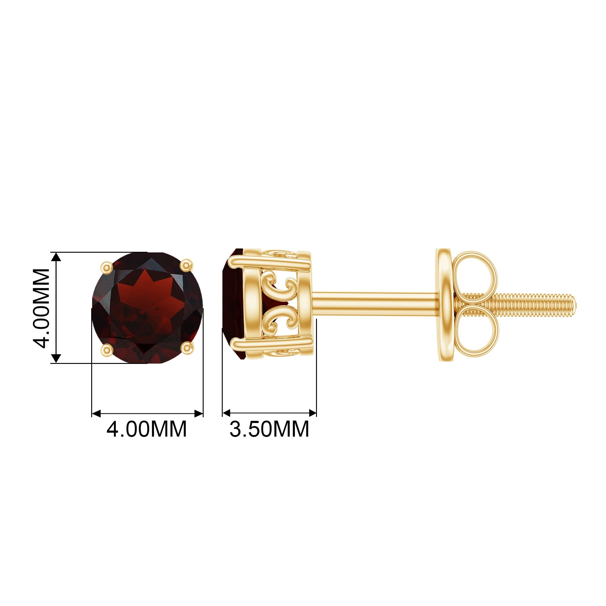 Genuine Garnet Solitaire Stud Earrings