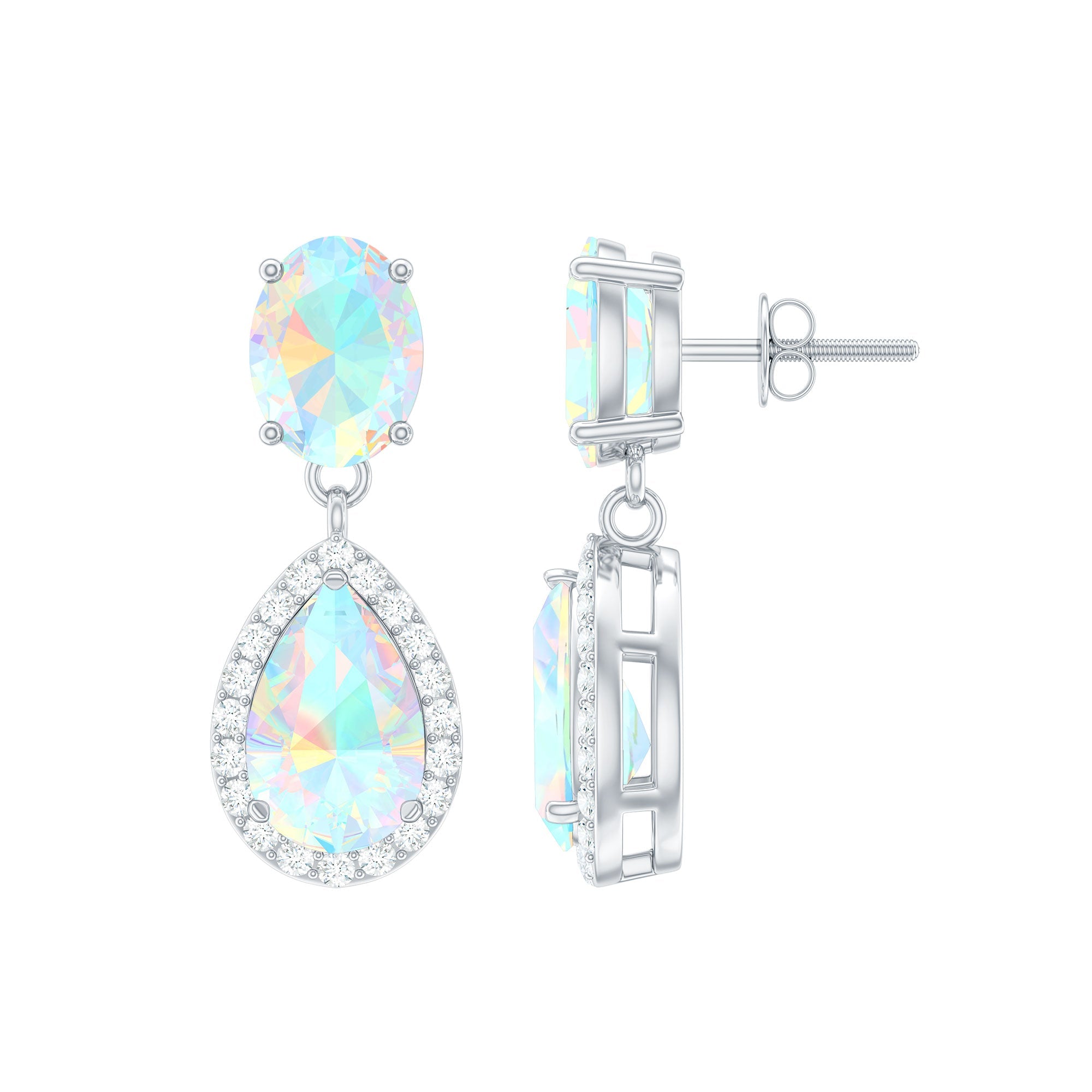 Genuine 1.8 Carat Ethiopian Opal Drop Dangle Earrings with Diamond Halo
