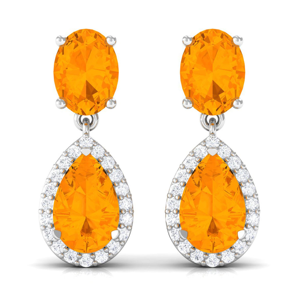 1.3 Carat Classic Fire Opal Dangle Earrings with Diamond