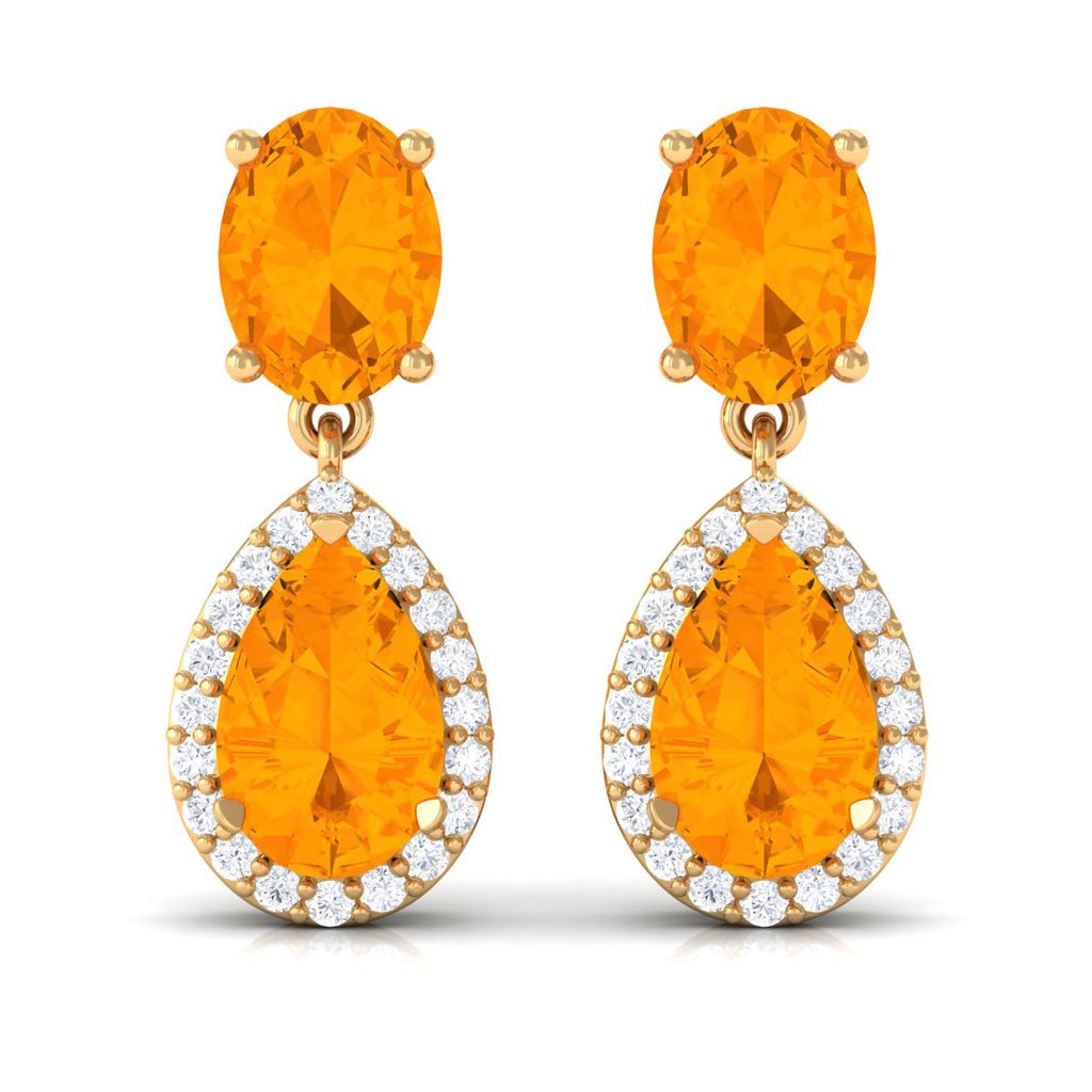 1.3 Carat Classic Fire Opal Dangle Earrings with Diamond
