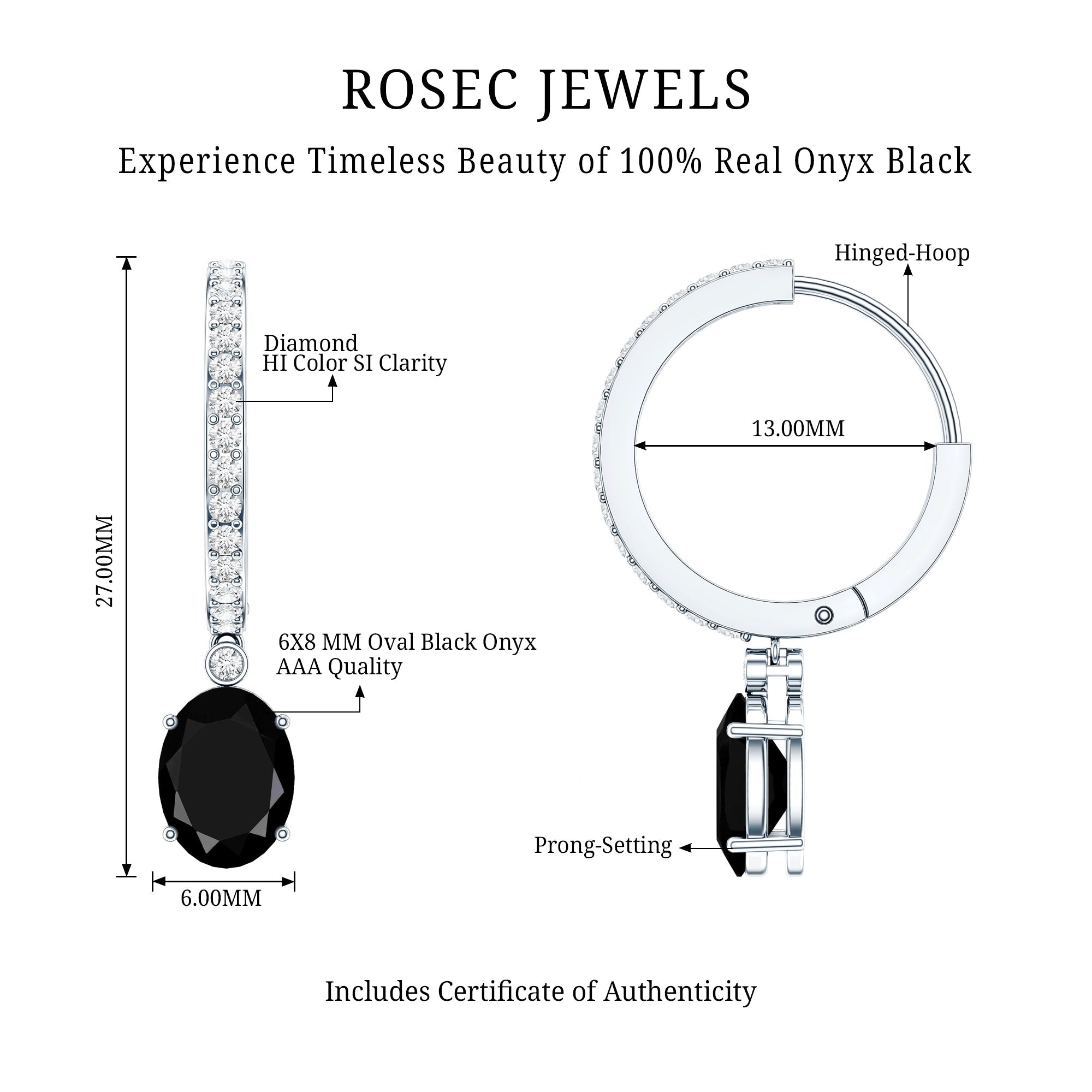 Natural 2.2 Carat Oval Black Onyx Hoop Drop Earrings with Diamond