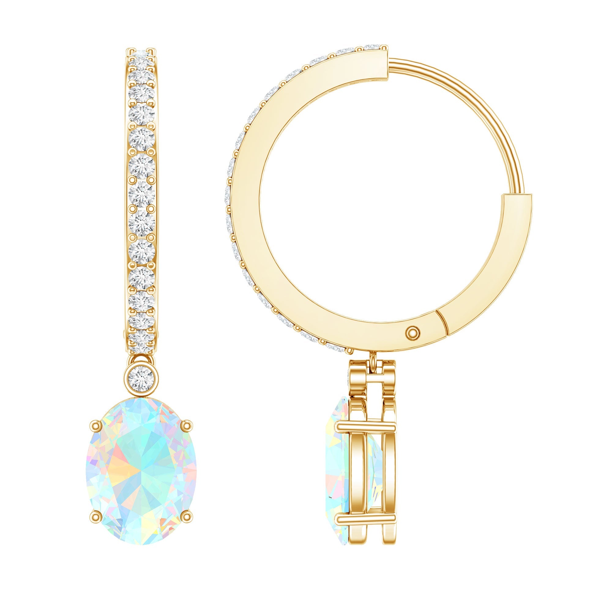 Oval Ethiopian Opal Drop Earrings with Moissanite Hoop