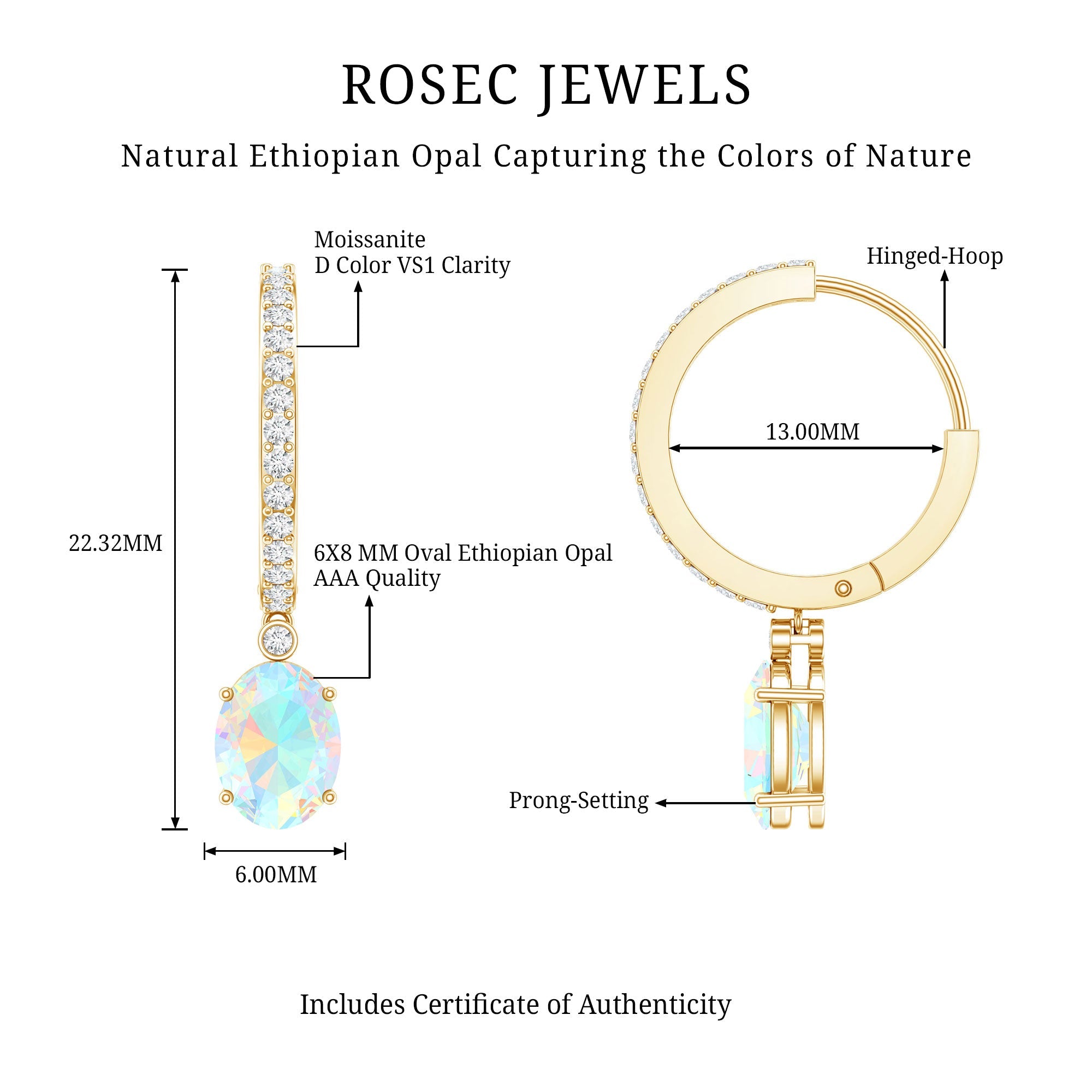 Oval Ethiopian Opal Drop Earrings with Moissanite Hoop