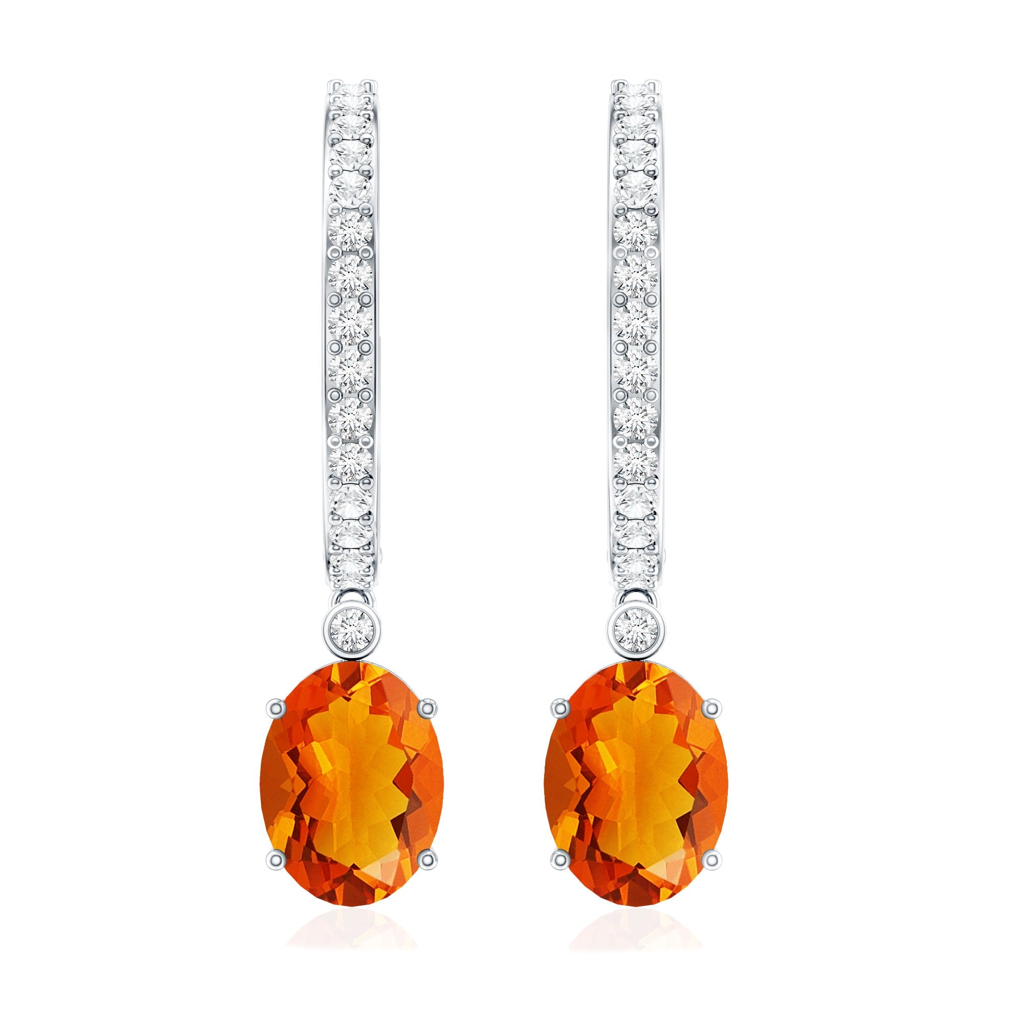 Certified Real Oval Fire Opal Hoop Earrings with Diamond
