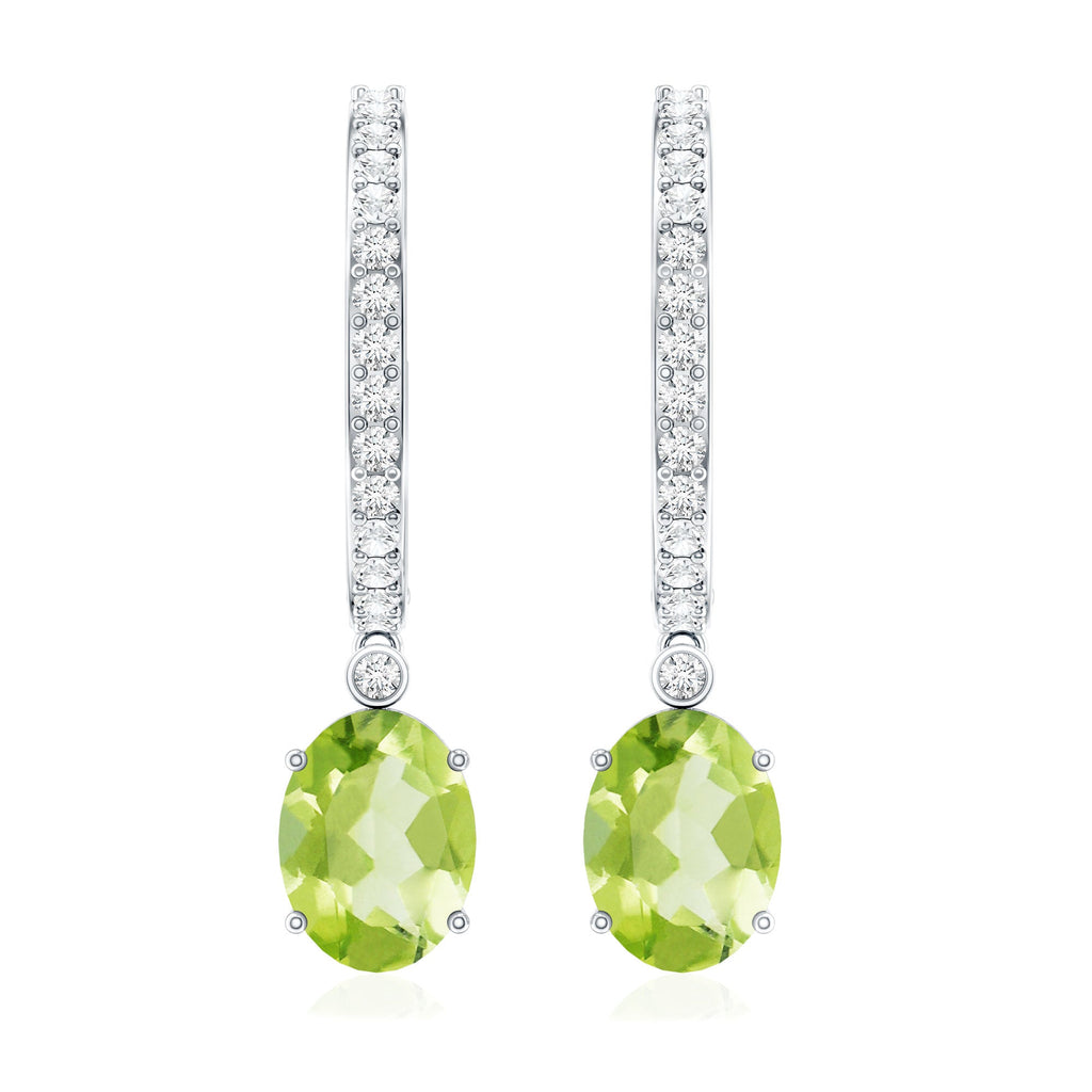 Natural 2.2 Carat Peridot Drop Hoop Earrings with Diamond