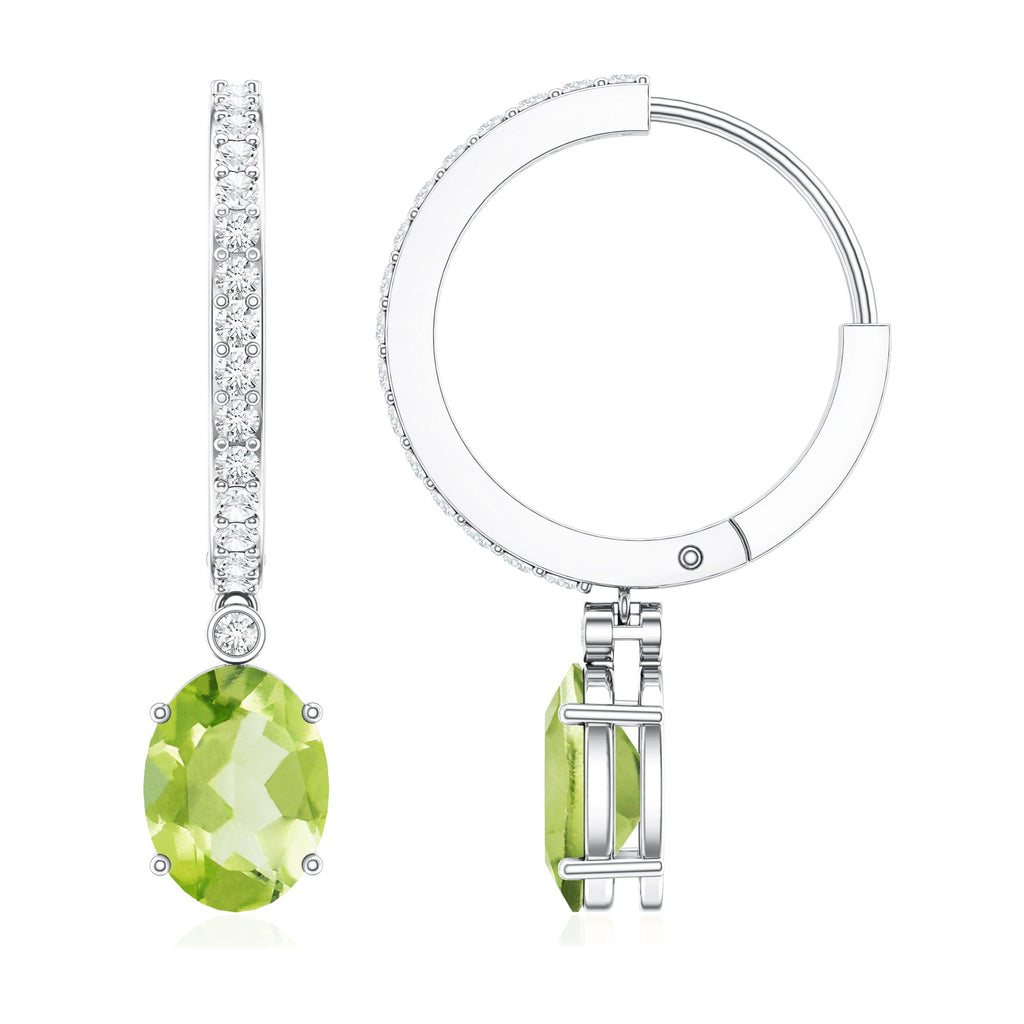 Natural 2.2 Carat Peridot Drop Hoop Earrings with Diamond