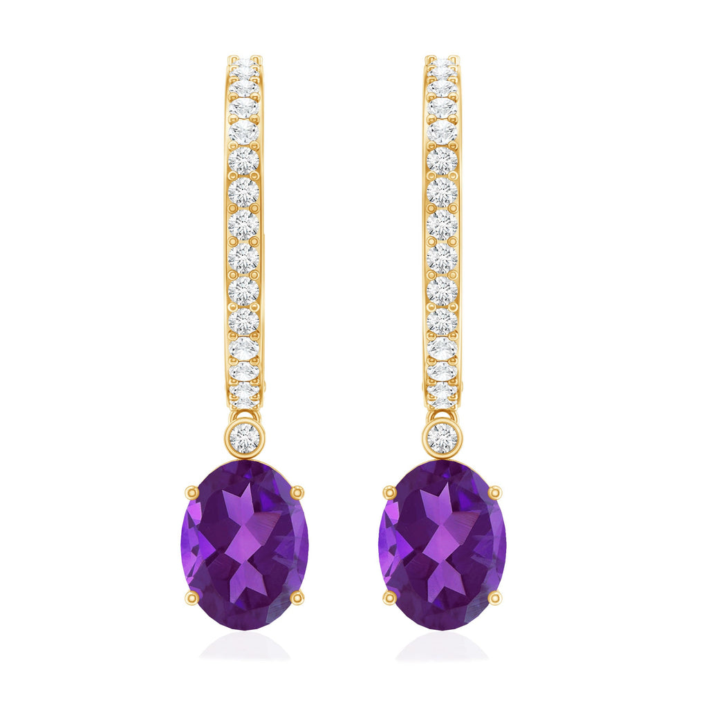 Real 2.2 Carat Oval Amethyst Diamond Hoop Earrings With Diamonds