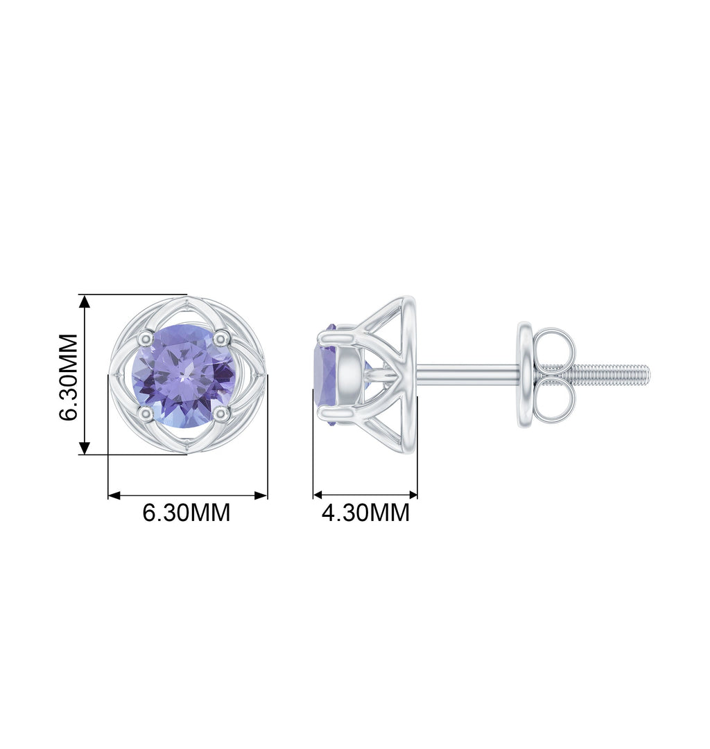 Round Tanzanite Solitaire Flower Stud Earrings