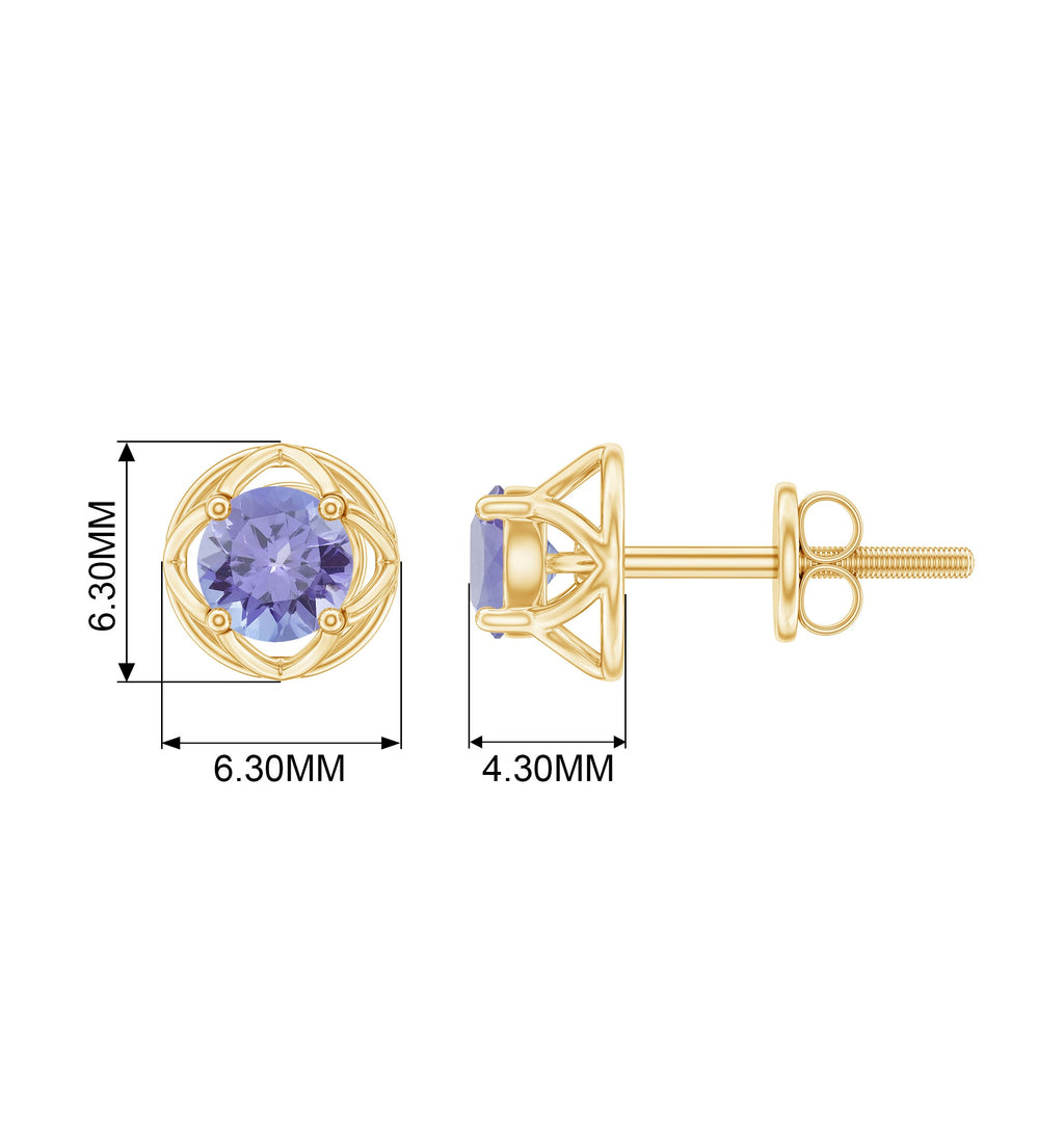 Round Tanzanite Solitaire Flower Stud Earrings