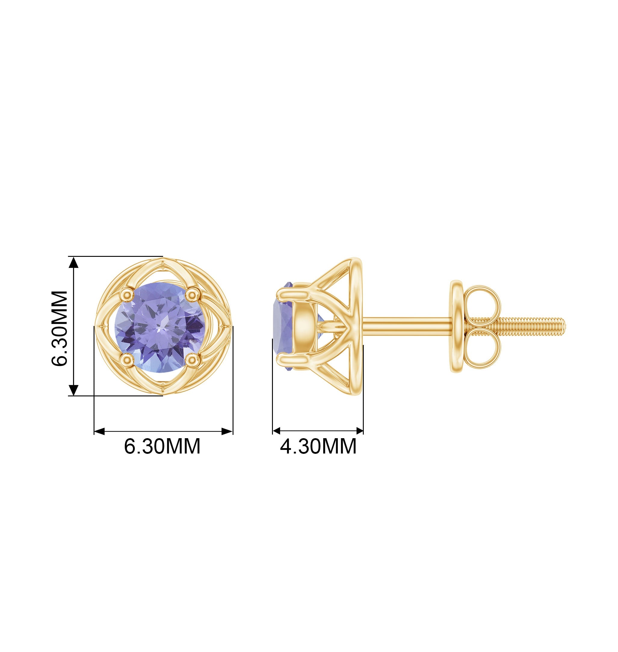 Round Tanzanite Solitaire Flower Stud Earrings