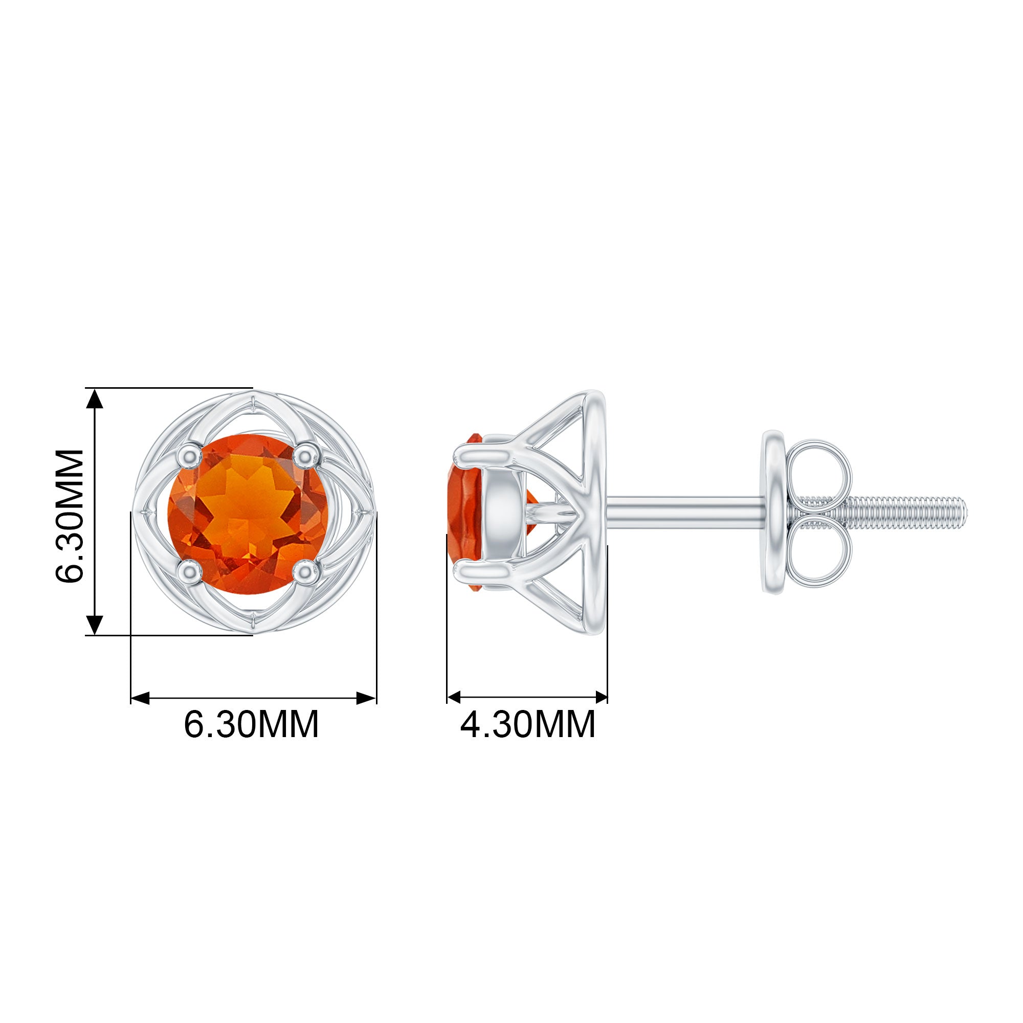 Simple Solitaire Fire Opal Flower Stud Earrings