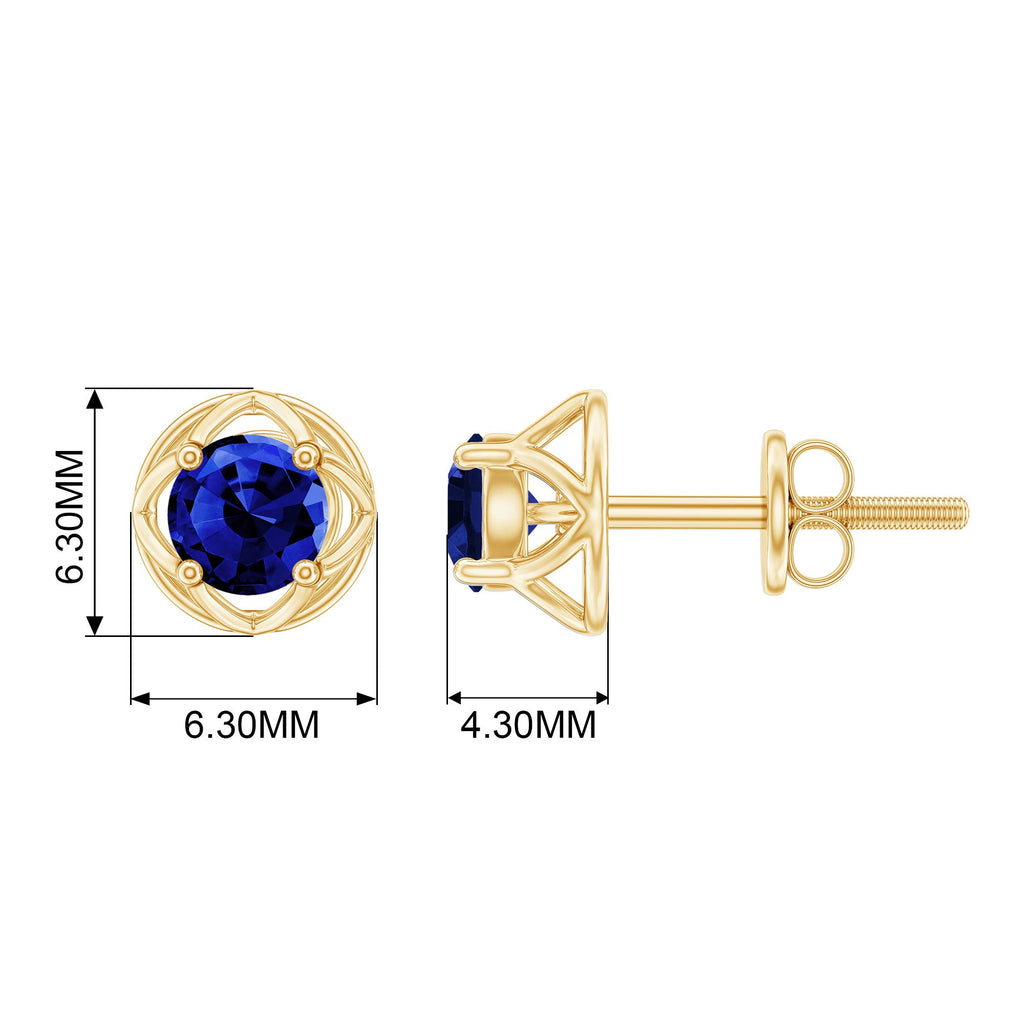 Round Cut Created Blue Sapphire Solitaire Floral Stud Earrings