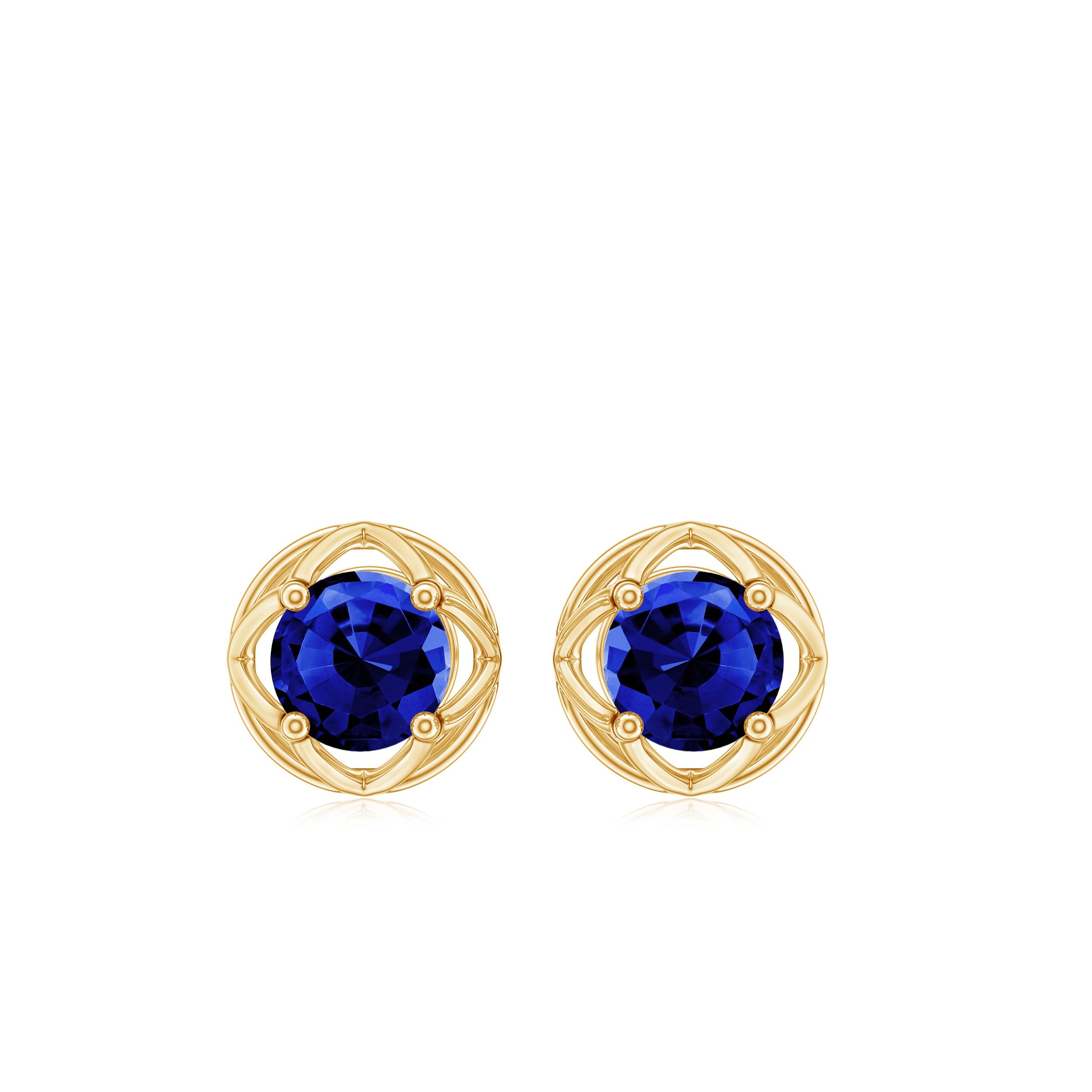 Round Cut Created Blue Sapphire Solitaire Floral Stud Earrings